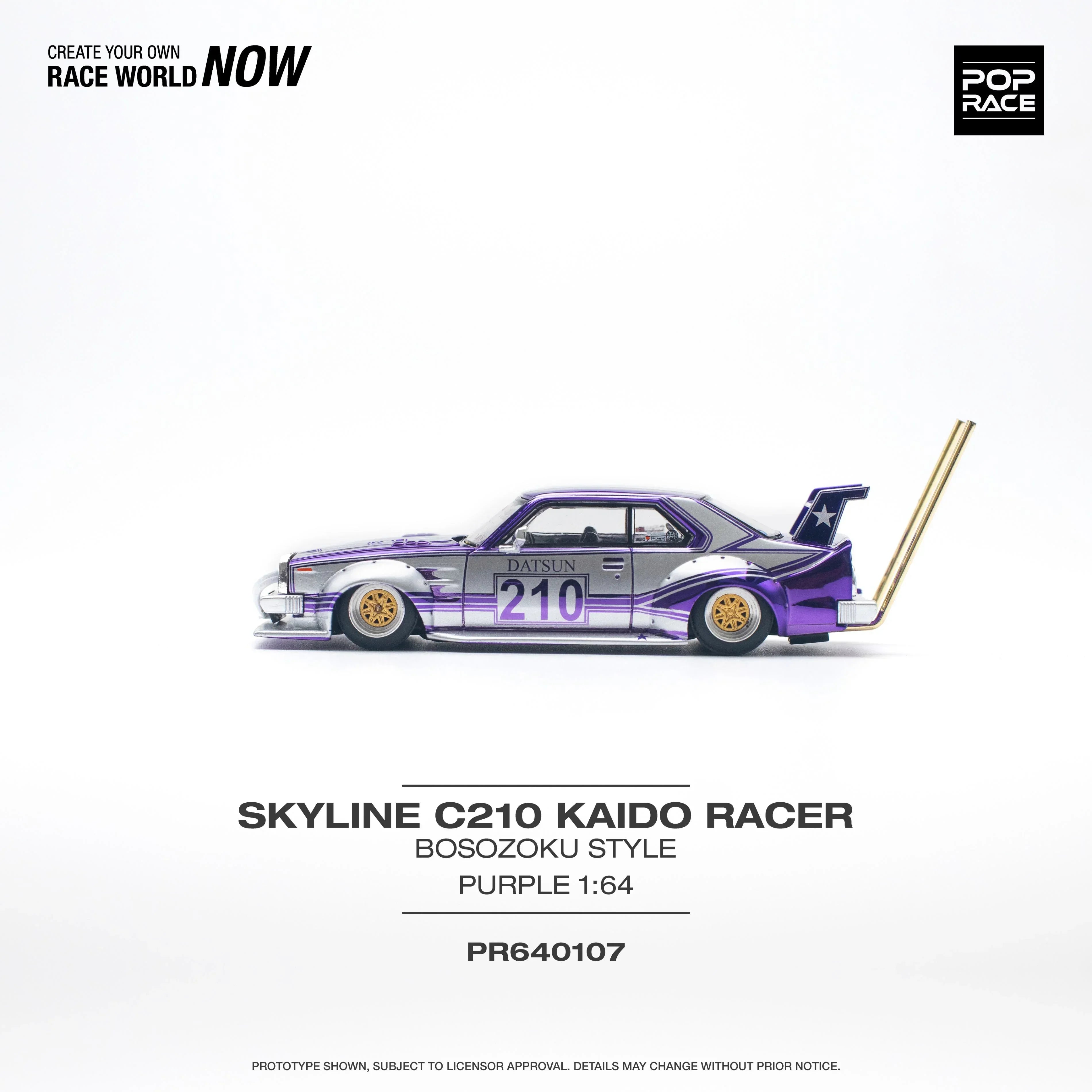 Premium scale diecast model car – Skyline C210 Kaido Racer Bosozoku Style, 1:64 Scale Collectible