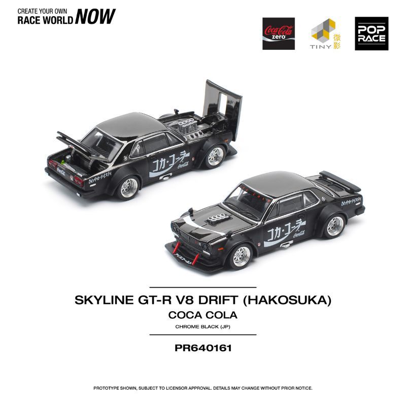 Premium scale diecast model car – Skyline GT-R Drift (Hakosuka) Coca Cola Zero JP, 1:64 Scale (Chrome Black) Collectible