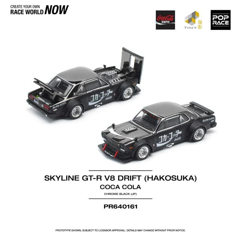 Premium scale diecast model car – Skyline GT-R Drift (Hakosuka) Coca Cola Zero JP, 1:64 Scale (Chrome Black) Collectible