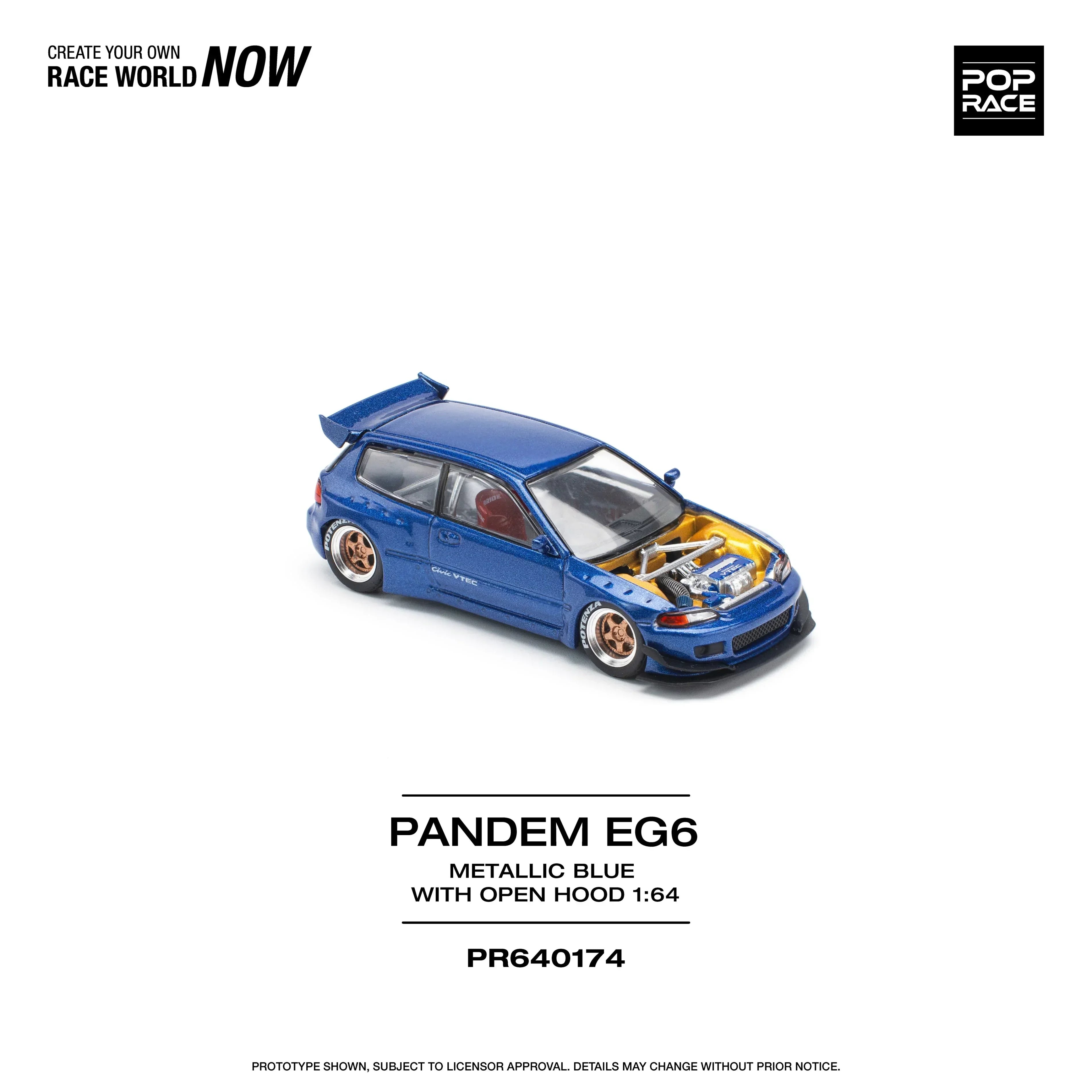 Premium scale model car for display – *PRE-ORDER* Pandem EG6, 1:64 Scale (Blue) Collectible