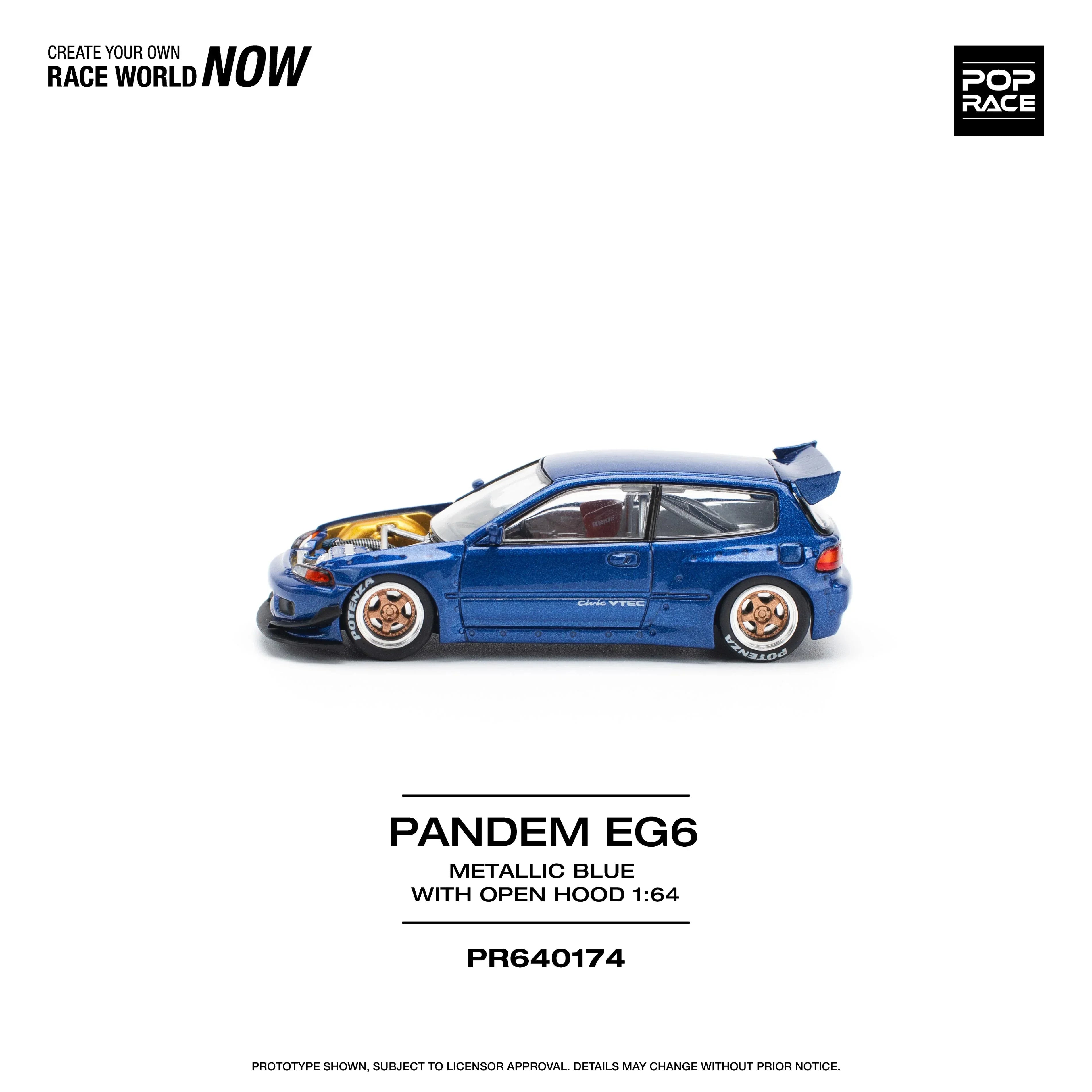 Premium scale model car for display – *PRE-ORDER* Pandem EG6, 1:64 Scale (Blue) Collectible