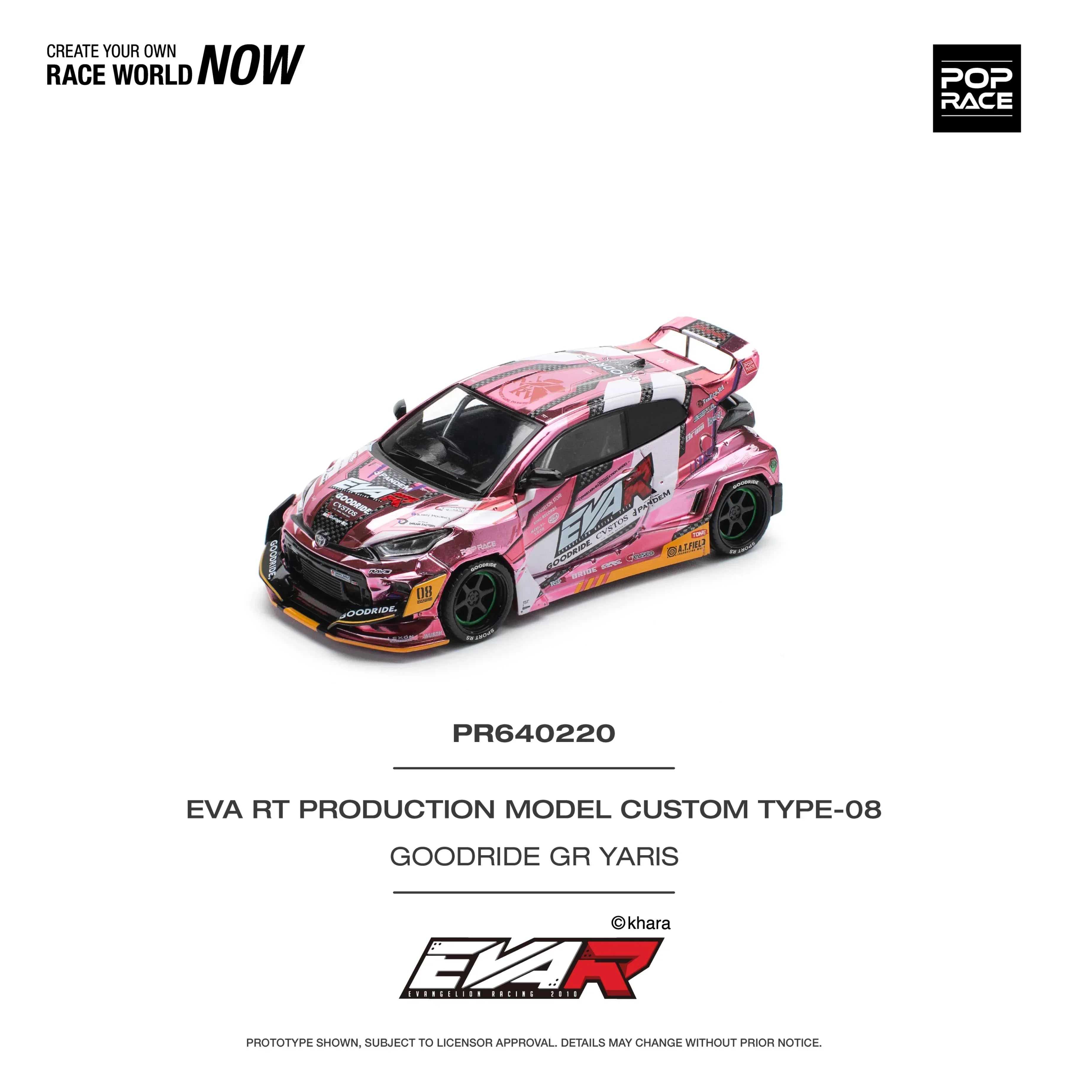 Premium scale diecast model car – Eva RT Production Model Custom Type-08, 1:64 Scale (Pink) Collectible