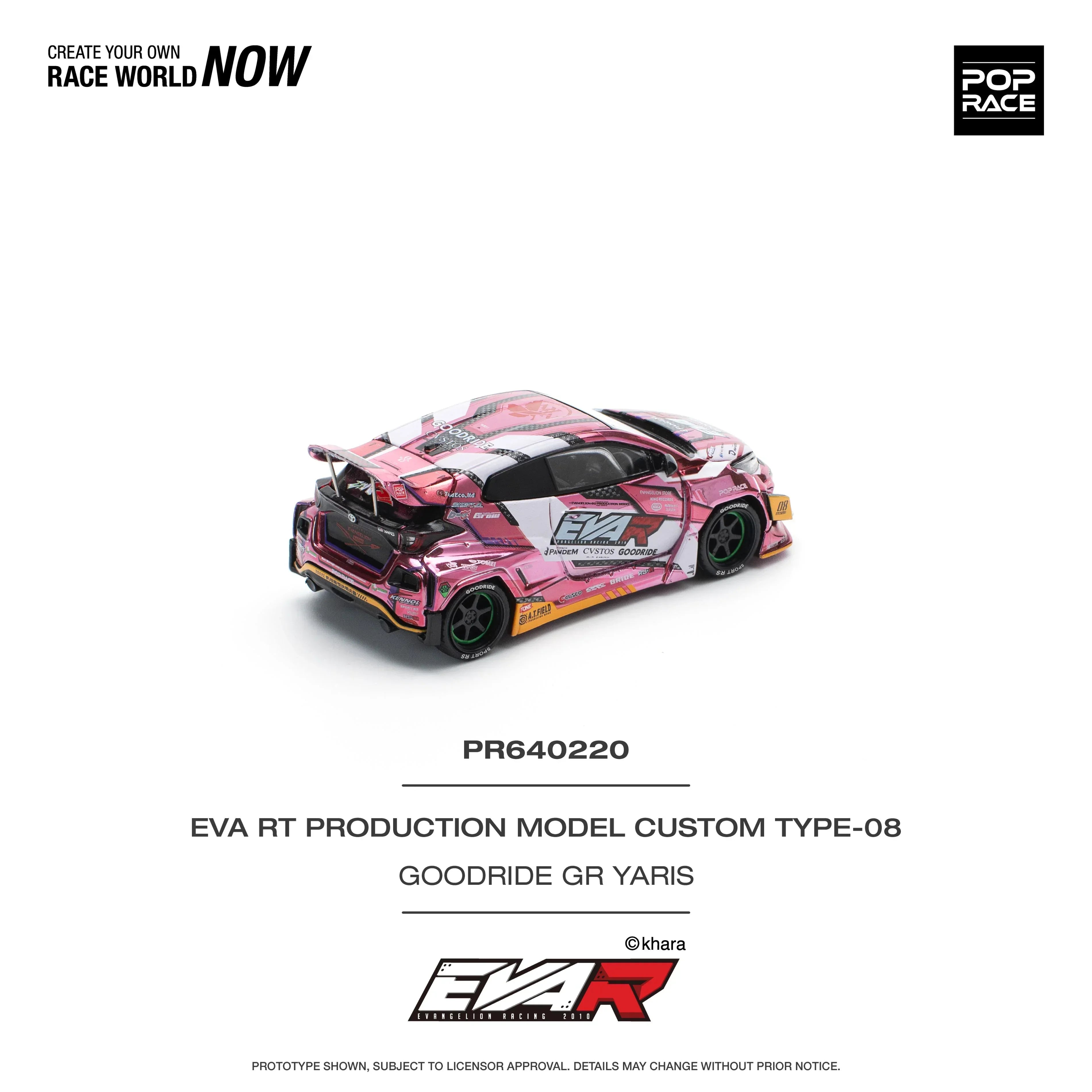 Premium scale diecast model car – Eva RT Production Model Custom Type-08, 1:64 Scale (Pink) Collectible