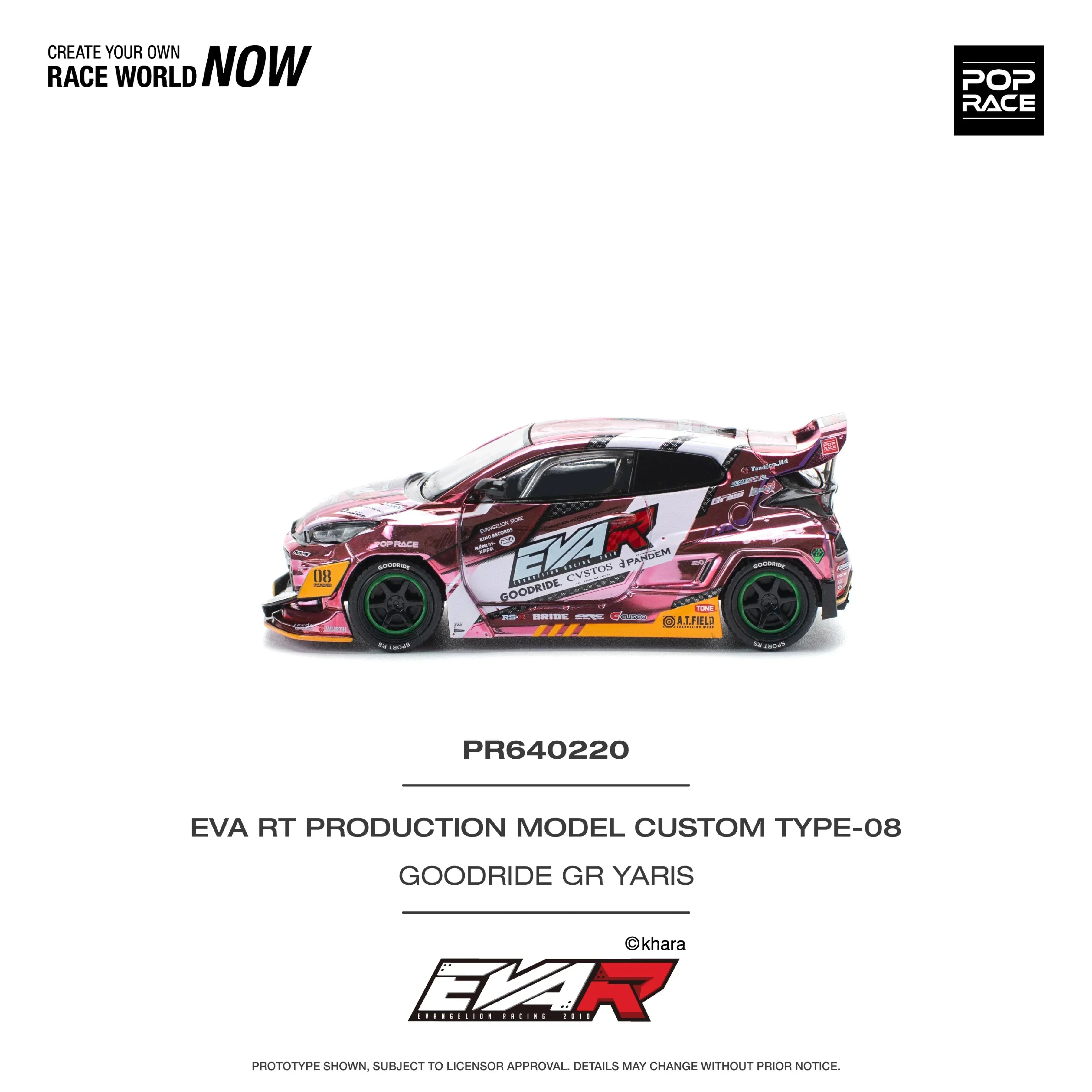 Premium scale diecast model car – Eva RT Production Model Custom Type-08, 1:64 Scale (Pink) Collectible