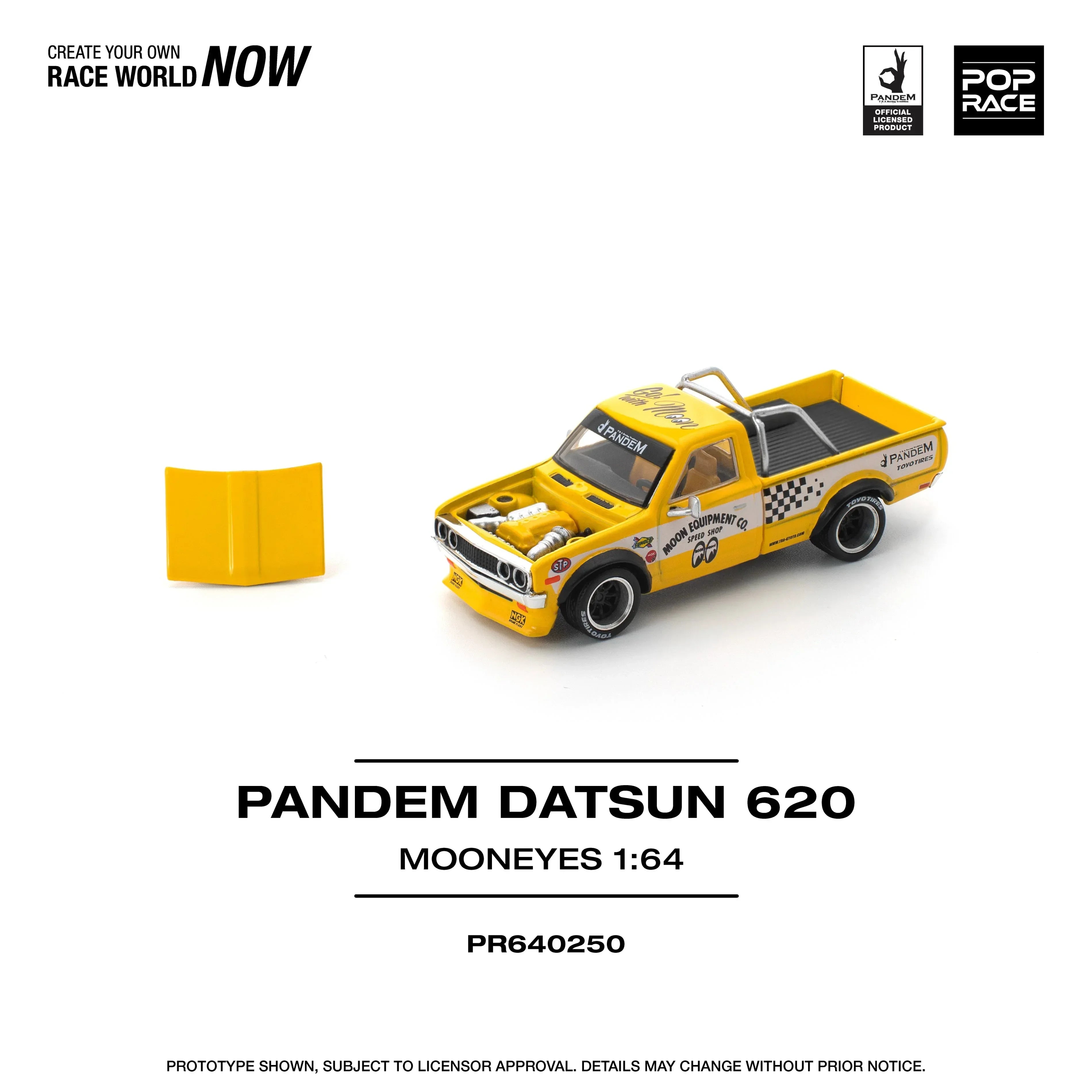Premium scale diecast model car – Pandem Datsun 620 Mooneyes, 1:64 Scale (Yellow) Collectible