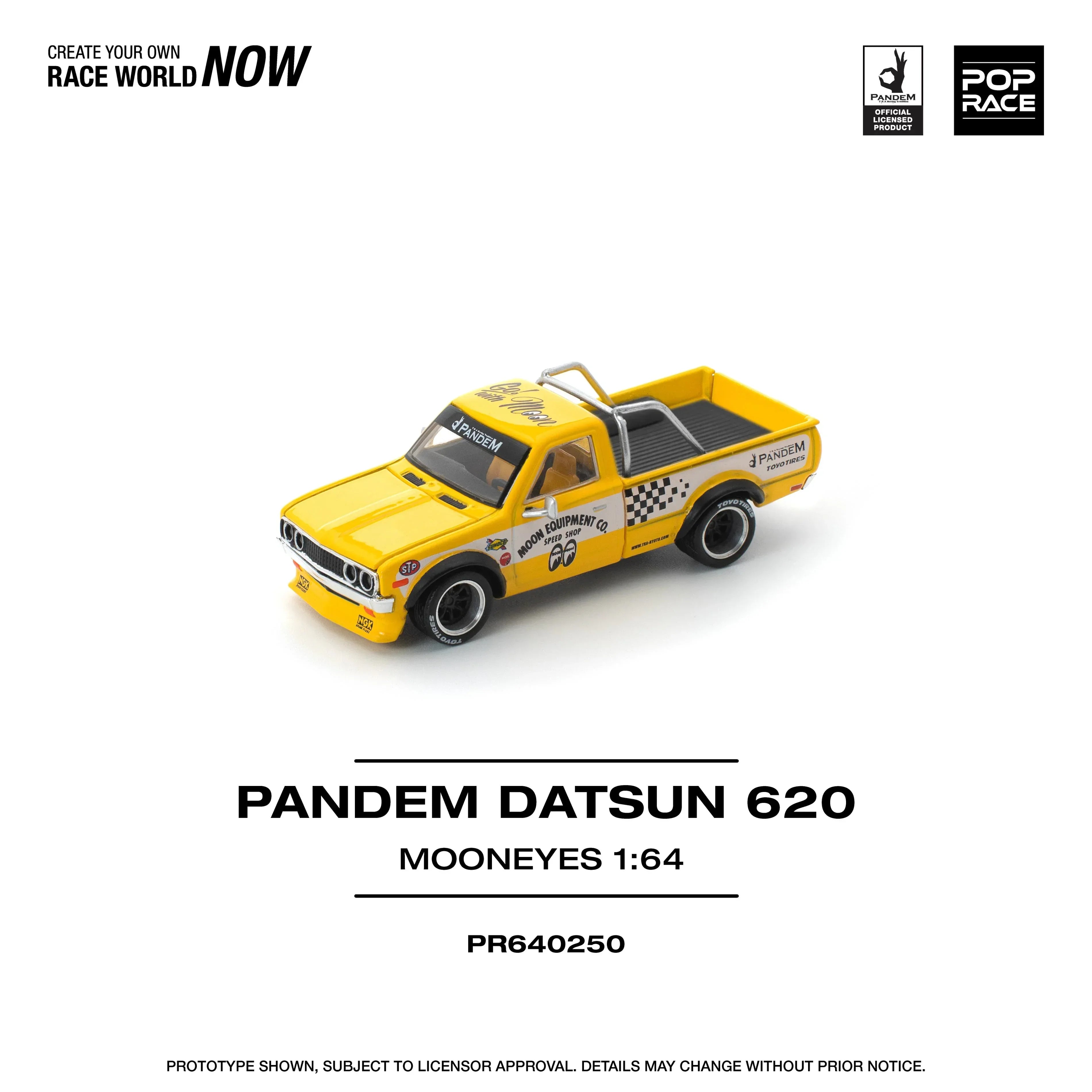 Premium scale diecast model car – Pandem Datsun 620 Mooneyes, 1:64 Scale (Yellow) Collectible