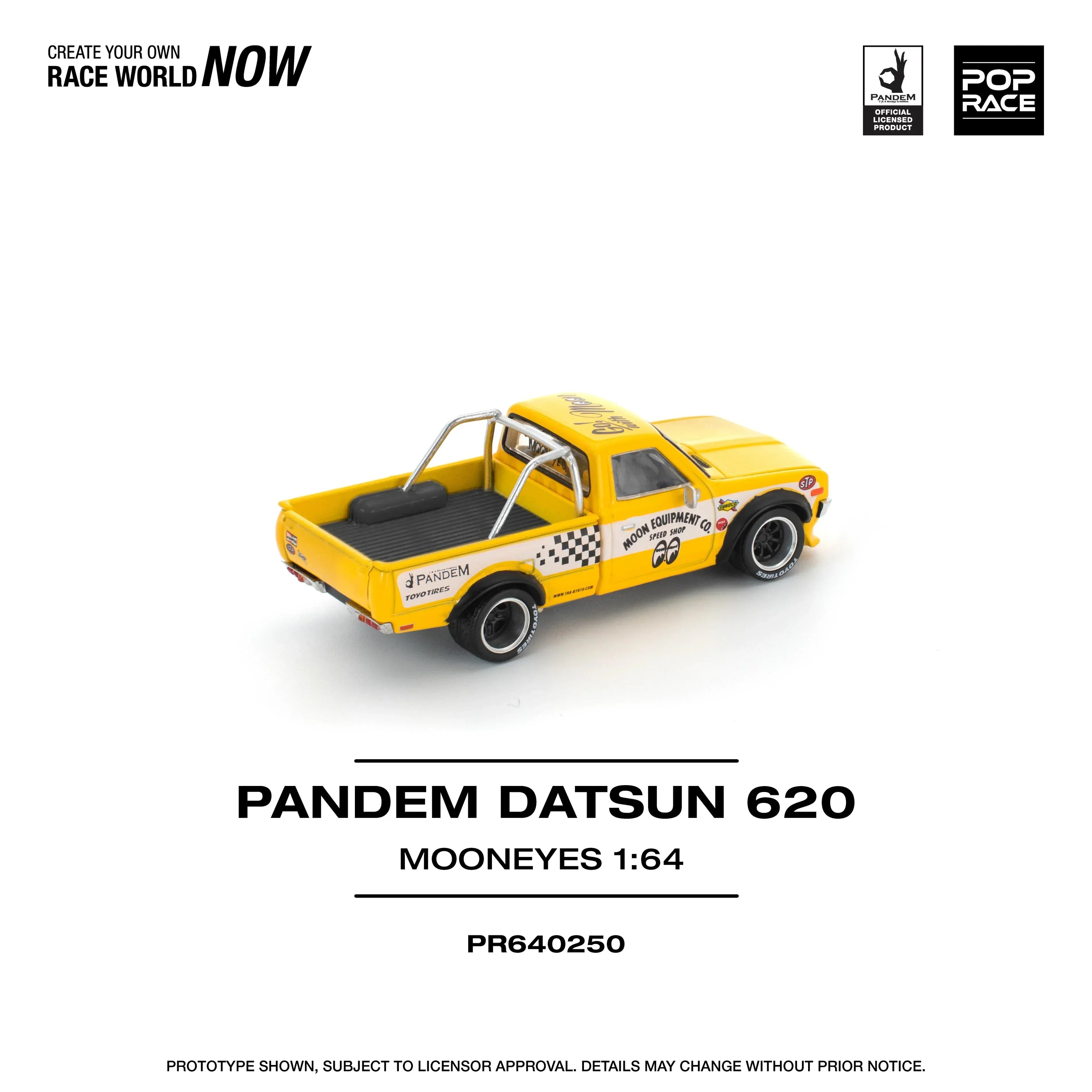 Premium scale diecast model car – Pandem Datsun 620 Mooneyes, 1:64 Scale (Yellow) Collectible