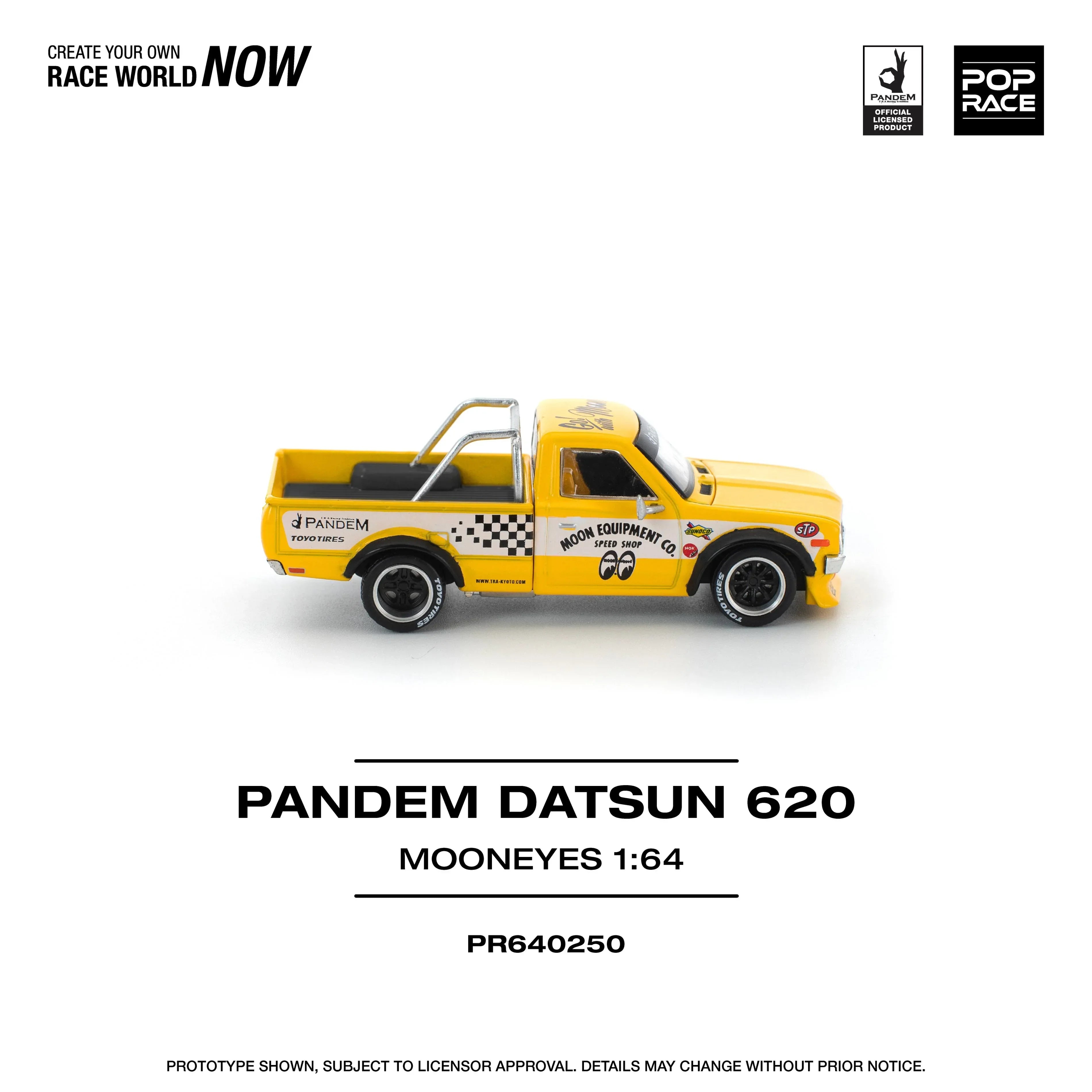 Premium scale diecast model car – Pandem Datsun 620 Mooneyes, 1:64 Scale (Yellow) Collectible