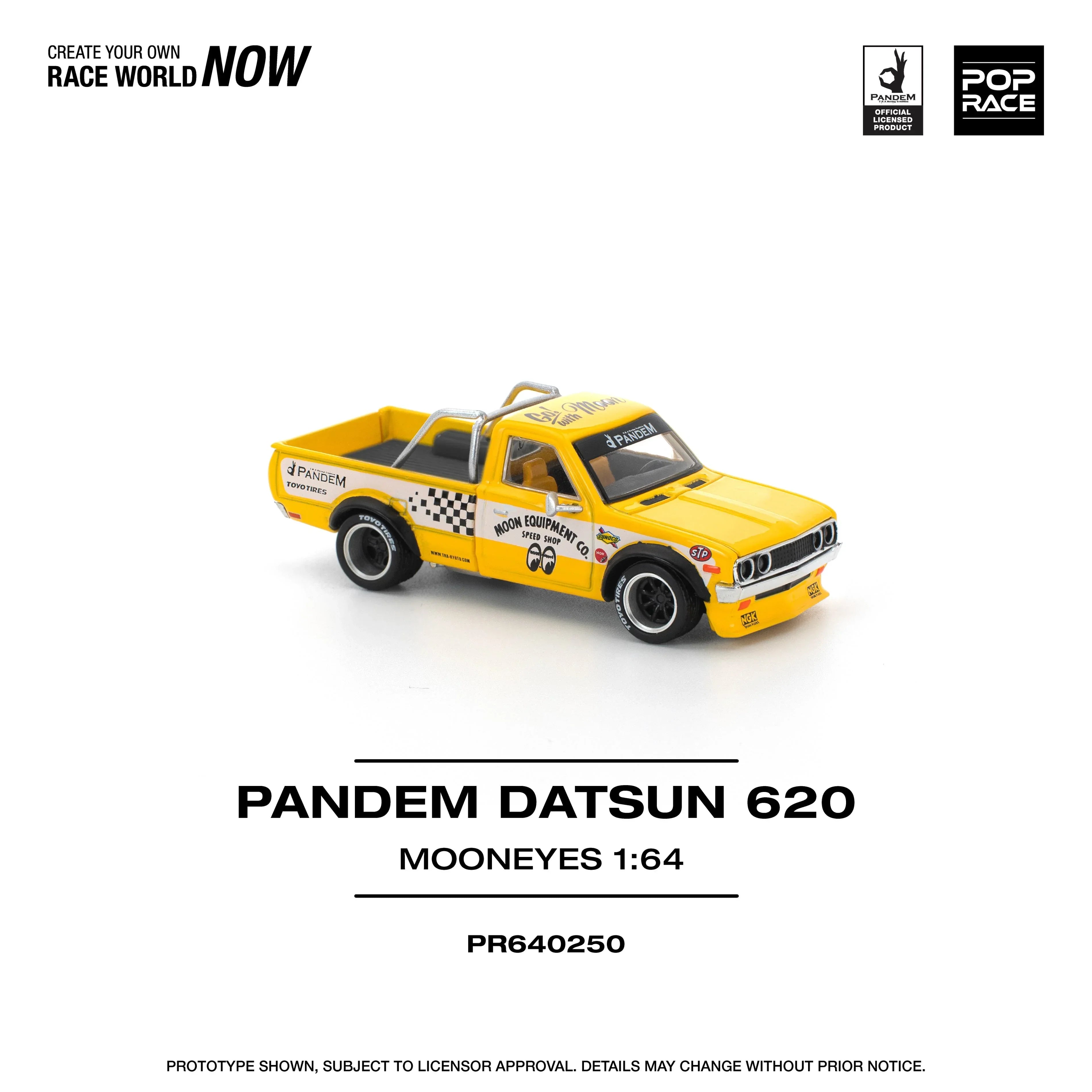 Premium scale diecast model car – Pandem Datsun 620 Mooneyes, 1:64 Scale (Yellow) Collectible