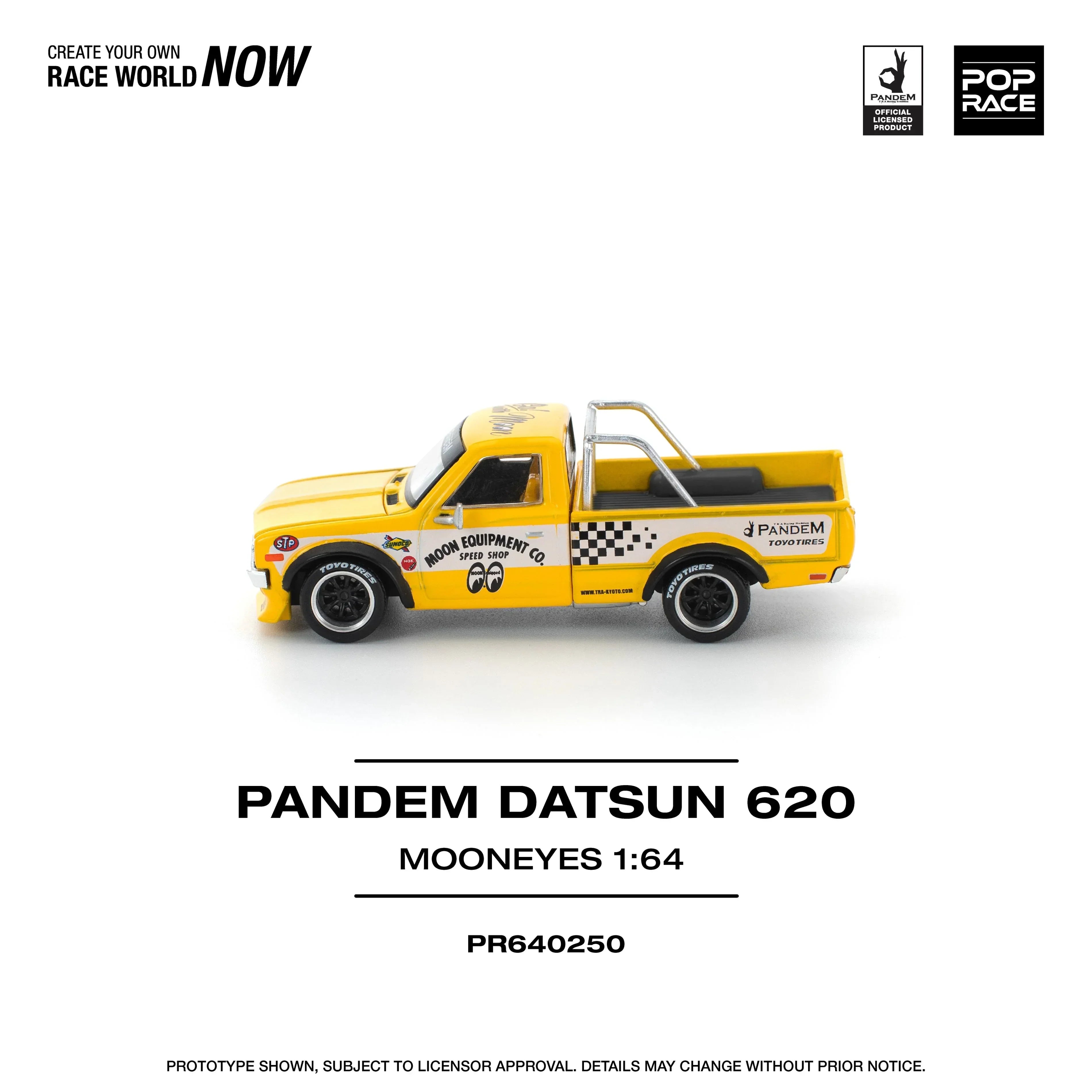 Premium scale diecast model car – Pandem Datsun 620 Mooneyes, 1:64 Scale (Yellow) Collectible