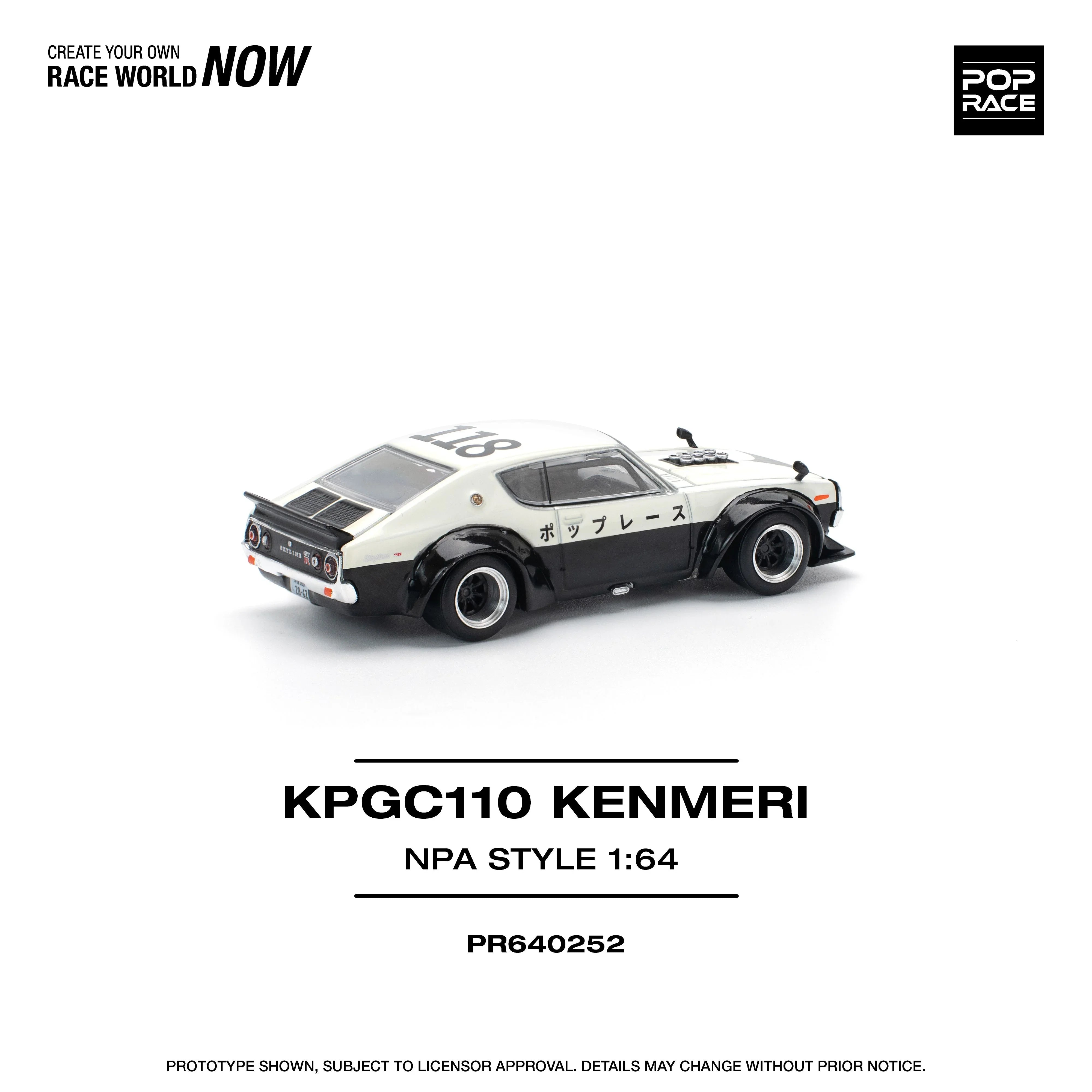 Premium scale diecast model car – KPGC110 Kenemeri Npa Style, 1:64 Scale (White) Collectible