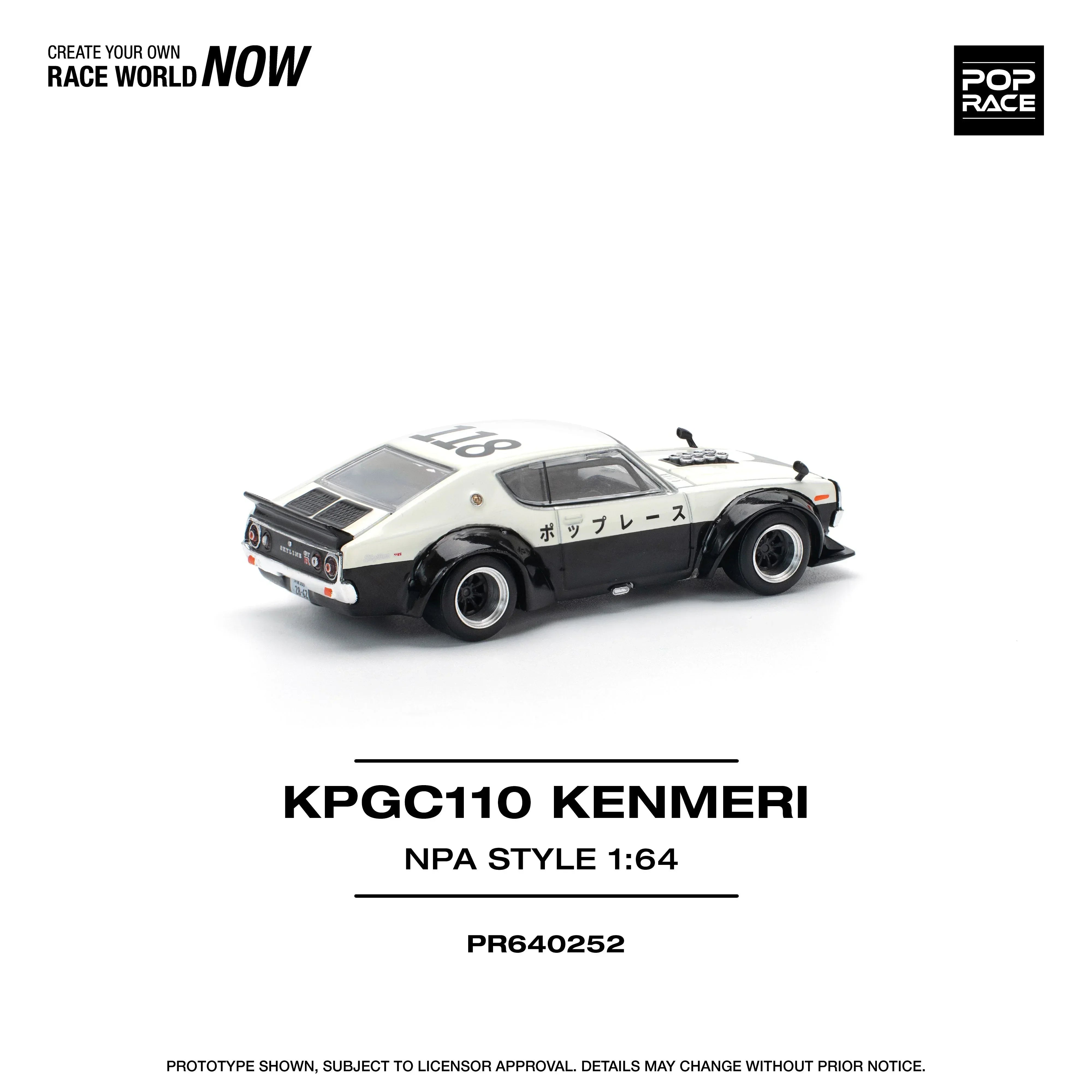 Premium scale diecast model car – KPGC110 Kenemeri Npa Style, 1:64 Scale (White) Collectible