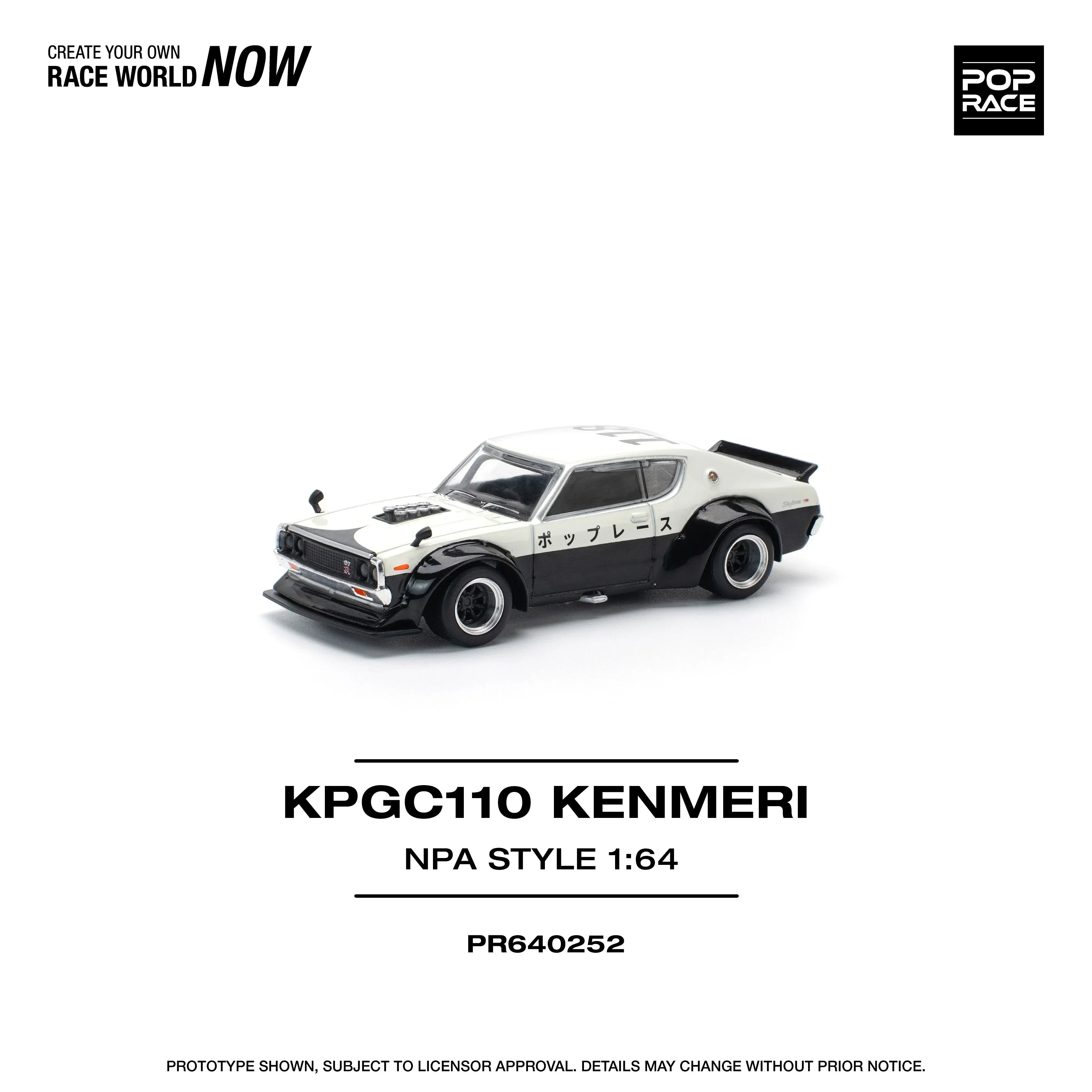 Premium scale diecast model car – KPGC110 Kenemeri Npa Style, 1:64 Scale (White) Collectible