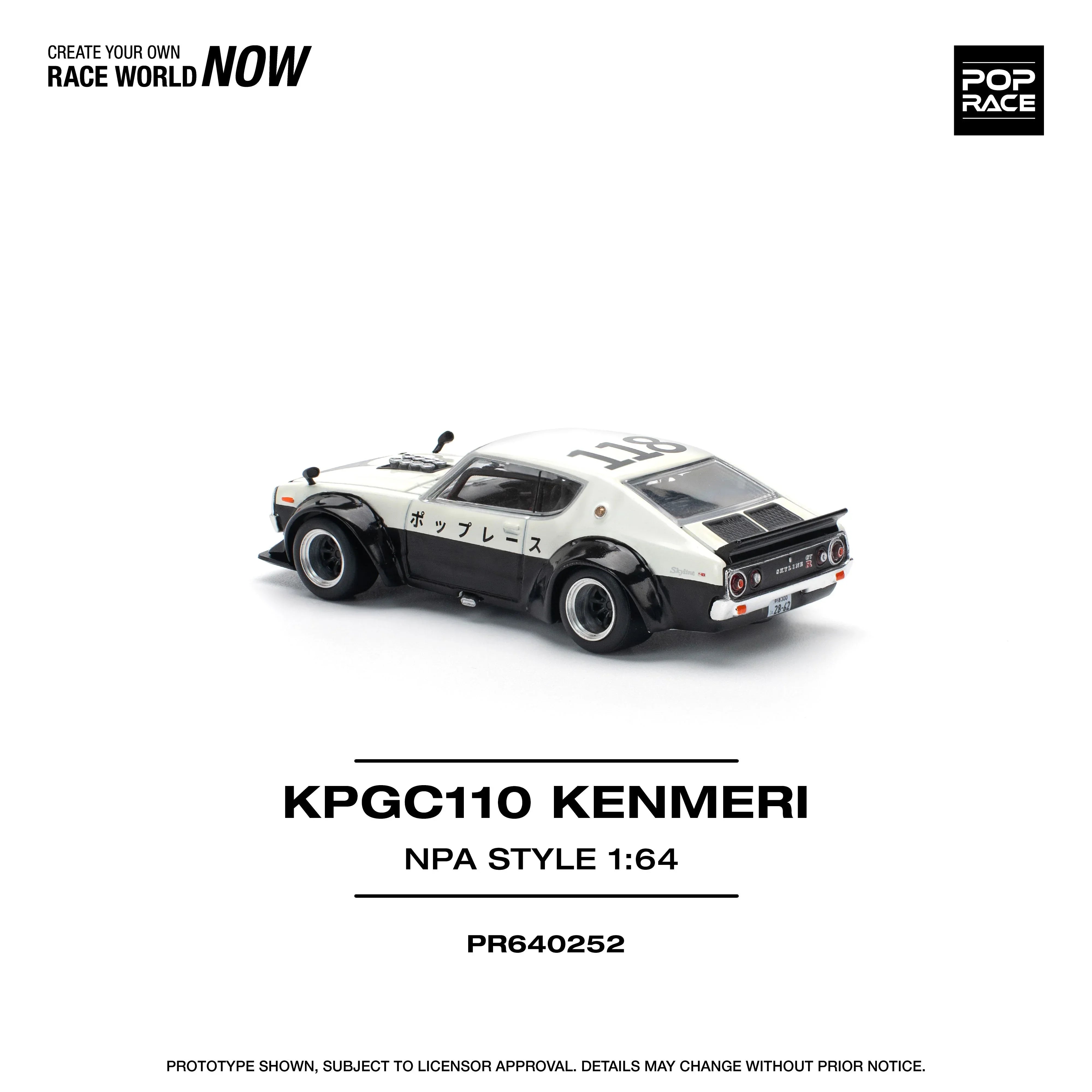 Premium scale diecast model car – KPGC110 Kenemeri Npa Style, 1:64 Scale (White) Collectible