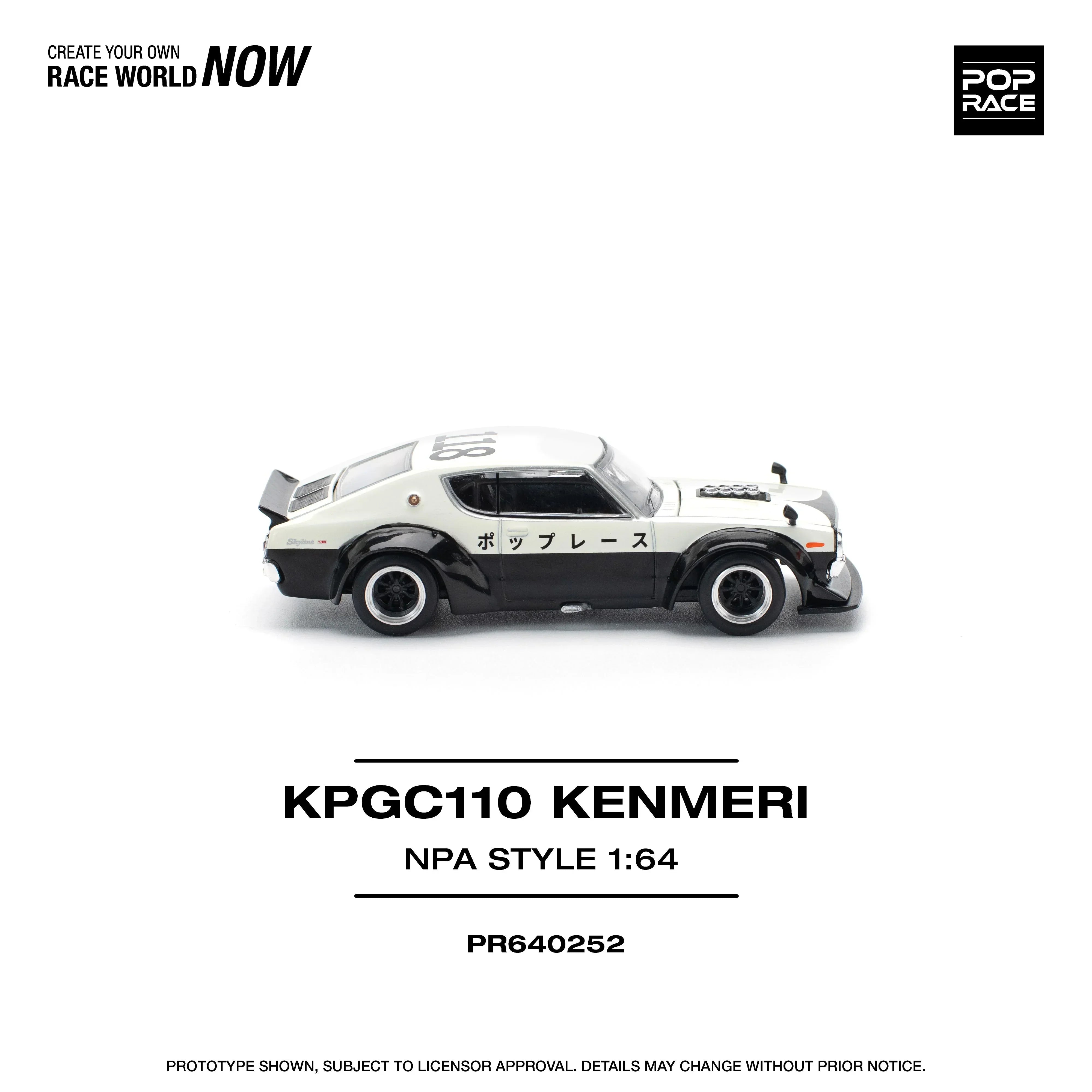 Premium scale diecast model car – KPGC110 Kenemeri Npa Style, 1:64 Scale (White) Collectible