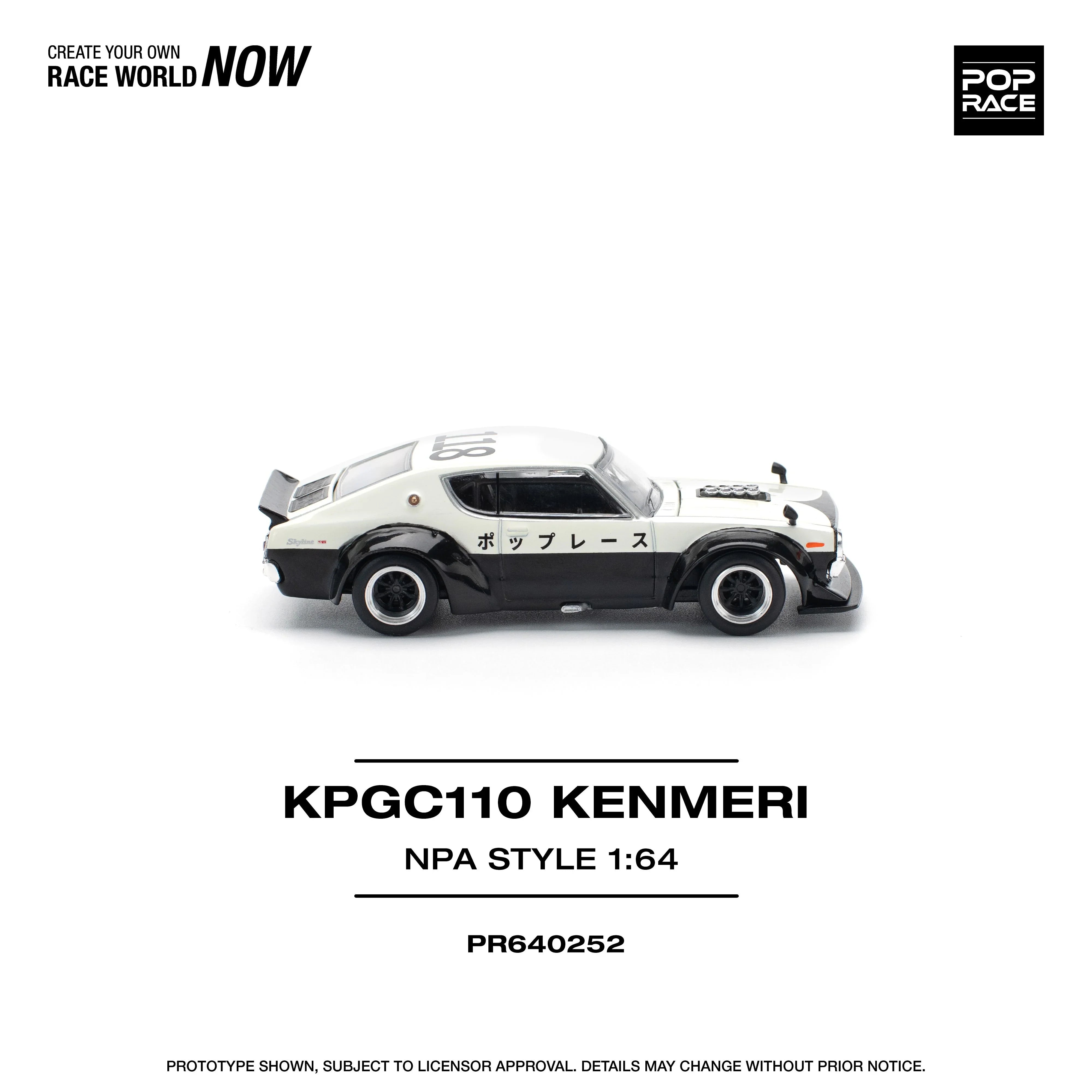Premium scale diecast model car – KPGC110 Kenemeri Npa Style, 1:64 Scale (White) Collectible