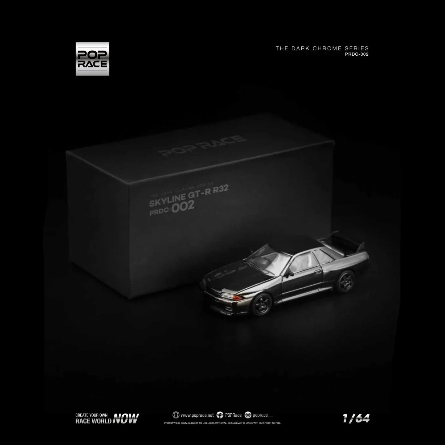 Premium scale diecast model car – Nissan Skyline GT-R R32, 1:64 Scale (Dark Chrome Edition) Collectible