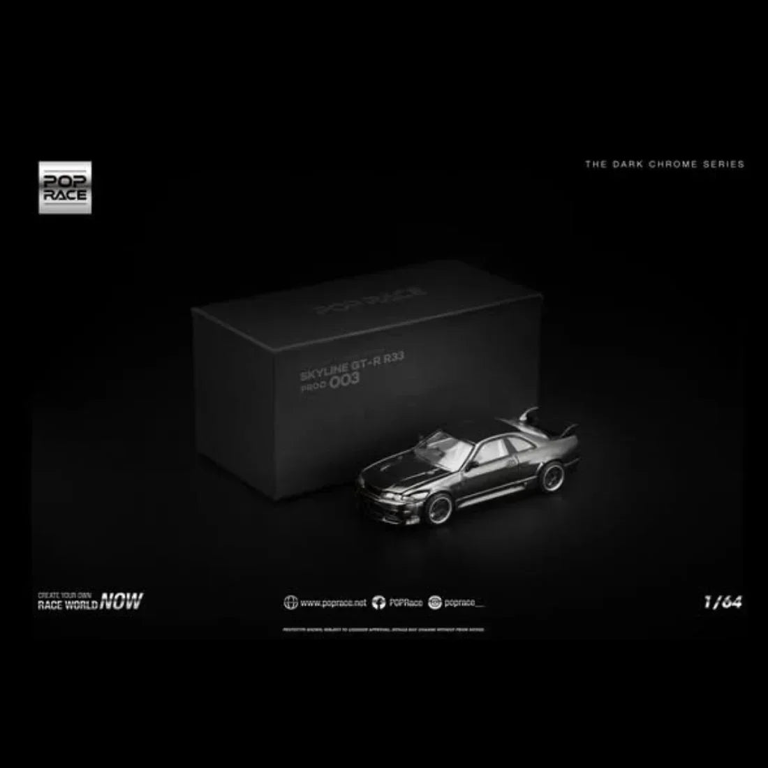 Premium scale diecast model car – Nissan Skyline GT-R R33 NISMO 400R, 1:64 Scale (The Dark Chrome Series) Collectible