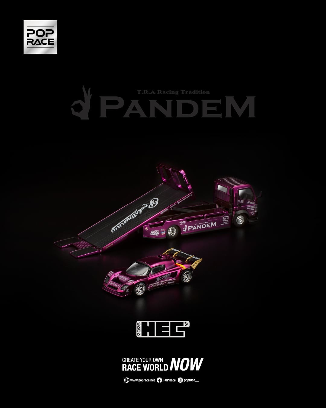 Premium scale diecast model car – *HEC 2026* Pandem Lotus Elise Pandem Fuso-300, 1:64 Scale (Purple Chrome) Collectible