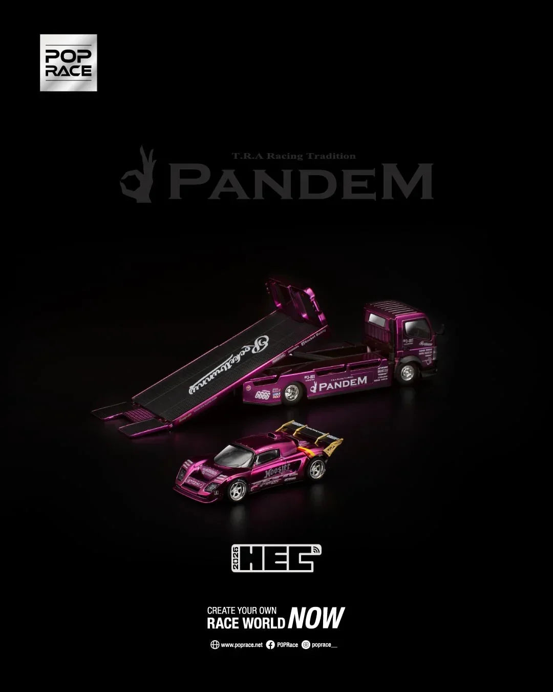 Premium scale diecast model car – *HEC 2026* Pandem Lotus Elise Pandem Fuso-300, 1:64 Scale (Purple Chrome) Collectible