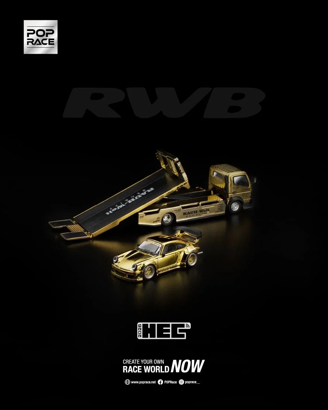 Premium scale diecast model car – *HEC 2026* RWB 930 Pandem Fuso-300, 1:64 Scale (Gold) Collectible