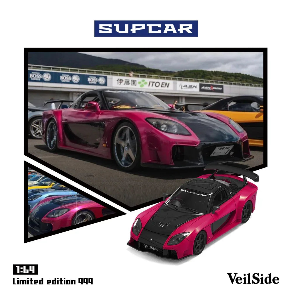 Premium scale diecast model car – *PRE-ORDER* SC-RX-7 Veilside(Limited Edition 999), 1:64 Scale (Rose Red) Collectible