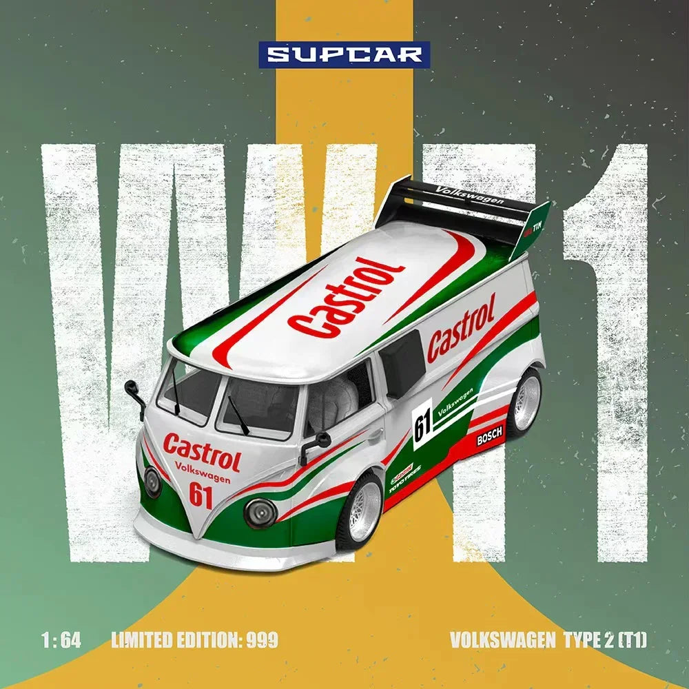 Premium scale diecast model car – *PRE-ORDER* Volkswagen T1-Castrol No. 61(Limited Edition: 999), 1:64 Scale Collectible