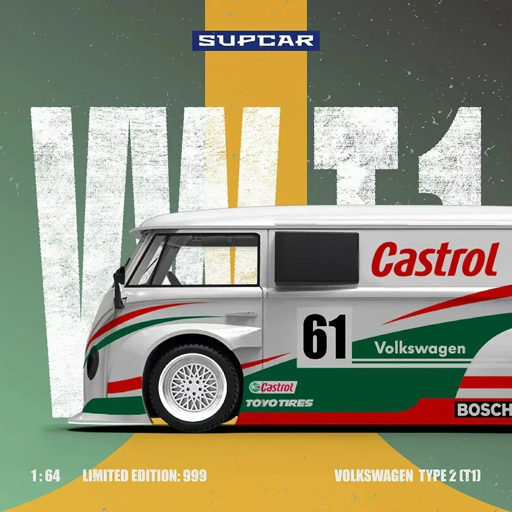 Premium scale diecast model car – *PRE-ORDER* Volkswagen T1-Castrol No. 61(Limited Edition: 999), 1:64 Scale Collectible