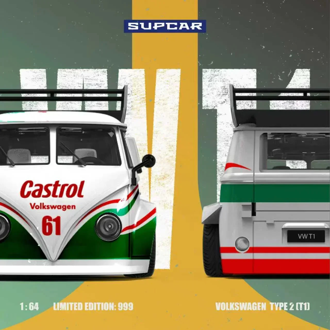 Premium scale diecast model car – *PRE-ORDER* Volkswagen T1-Castrol No. 61(Limited Edition: 999), 1:64 Scale Collectible