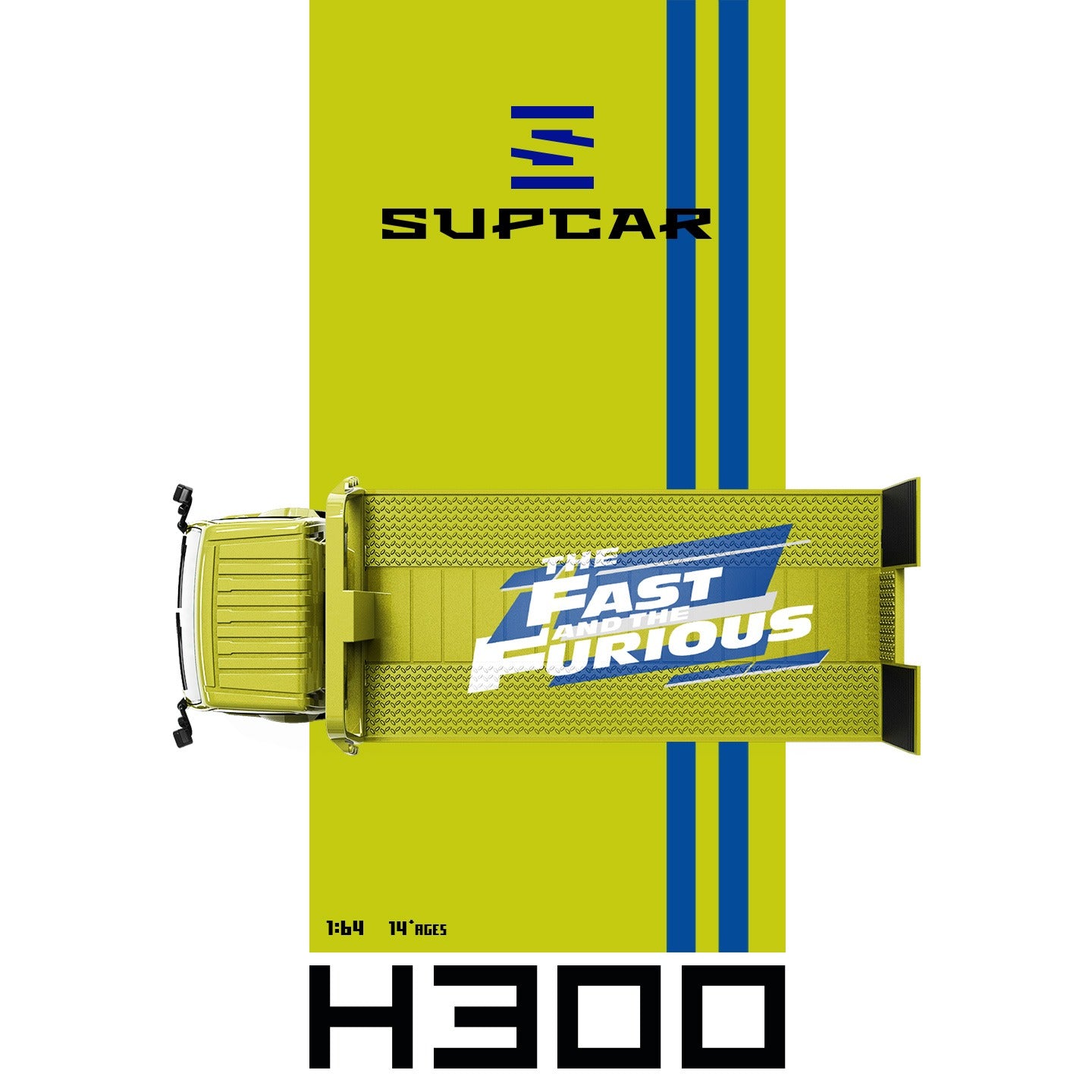 *PRE-ORDER* SUPCAR 1:64 H300 Flatbed Transport Trailer - Fast and Furious Lime Yellow Painted, 1:64 Scale