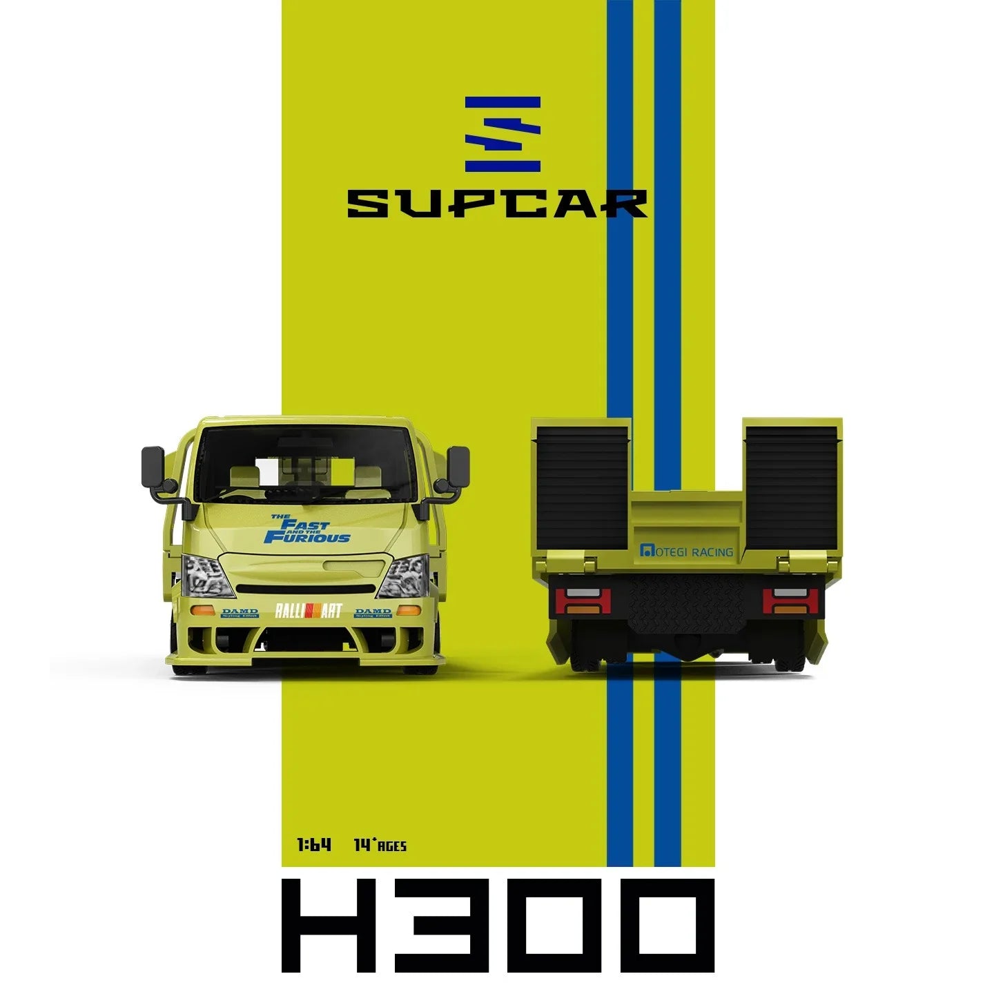 Premium scale diecast model car – *PRE-ORDER* SUPCAR 1:64 H300 Flatbed Transport Trailer - Fast and Furious Lime Yellow Painted, 1:64 Scale Collectible