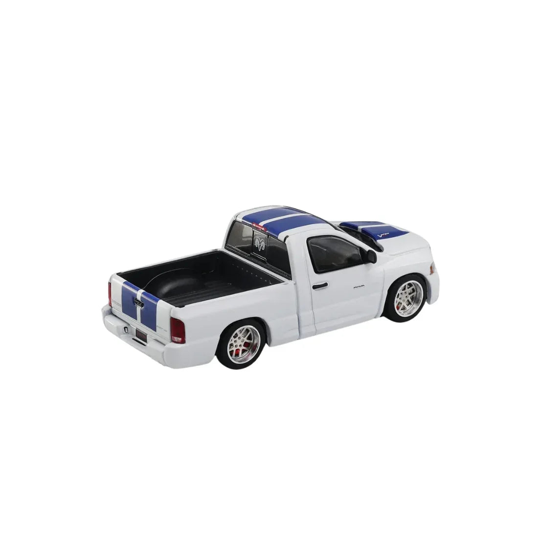 Premium scale diecast model car – *PRE-ORDER* Dodge Ram SRT-10 (2003), 1:64 Scale (White with Blue Stripes) Collectible