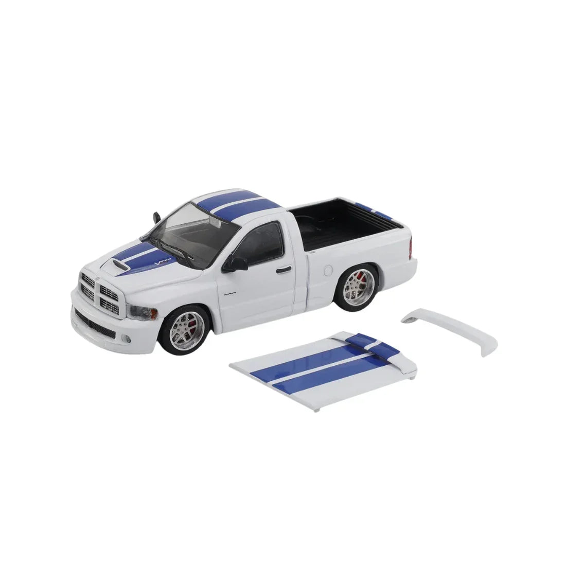Premium scale diecast model car – *PRE-ORDER* Dodge Ram SRT-10 (2003), 1:64 Scale (White with Blue Stripes) Collectible