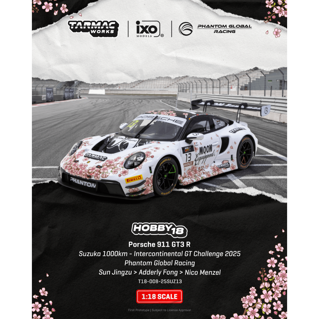 *PRE-ORDER* Porsche 911 GT3 R Suzuka 1000km - Intercontinental GT Challenge Phantom Global Racing 2025, 1:64 Scale