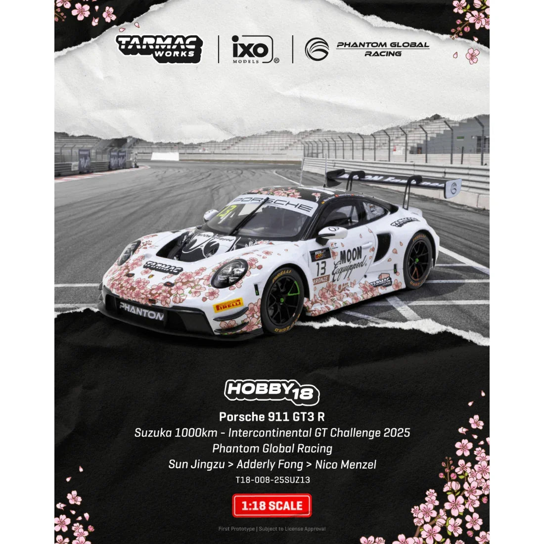 Premium scale diecast model car – *PRE-ORDER* Porsche 911 GT3 R Suzuka 1000km - Intercontinental GT Challenge Phantom Global Racing 2025, 1:18 Scale Collectible