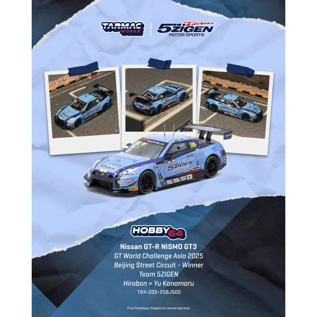 Premium scale diecast model car – *PRE-ORDER* Nissan GT-R NISMO GT3 GT World Challenge Asia 2025 Beijing Street Circuit - Winner TEAM 5ZIGEN, 1:64 Scale Collectible