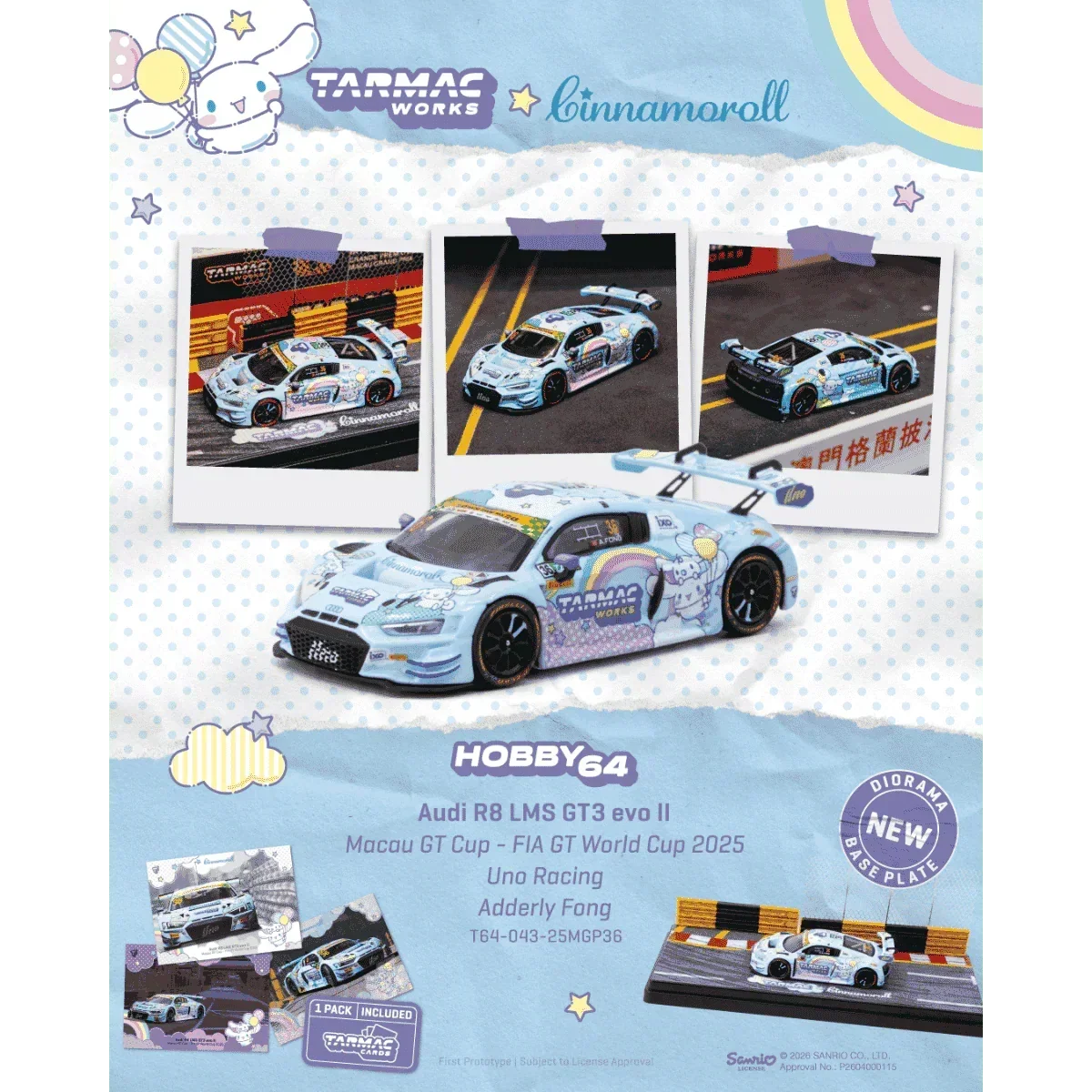 Premium scale diecast model car – *PRE-ORDER* Audi R8 LMS GT3 EVO II Macau GT Cup FIA GT World Cup 2025 Uno Racing Adderly Fong, 1:64 Scale Collectible