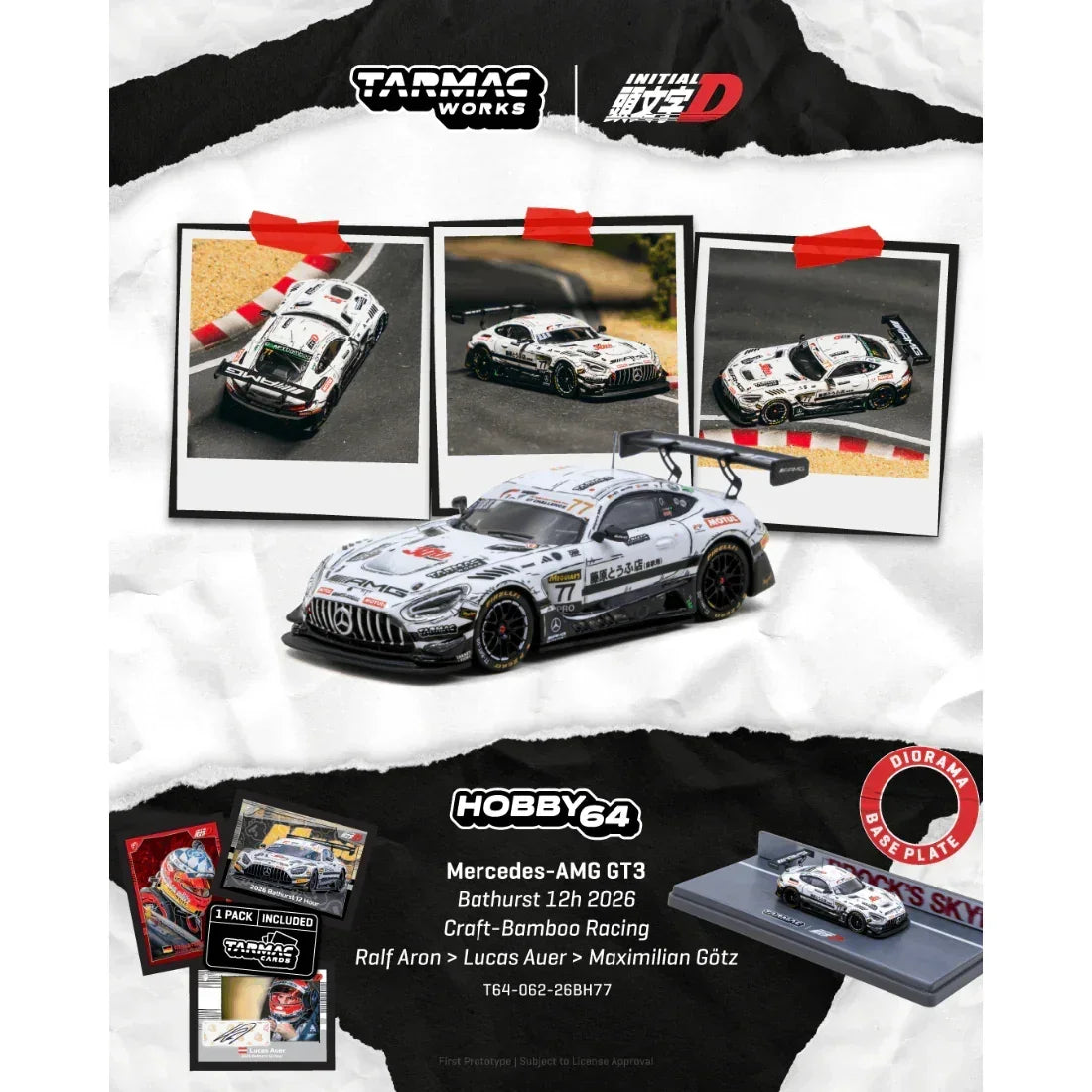 Premium scale diecast model car – *PRE-ORDER* Mercedes-AMG GT3 Bathurst 12h Craft-Bamboo Racing with Diorama Display Base 2026, 1:64 Scale Collectible