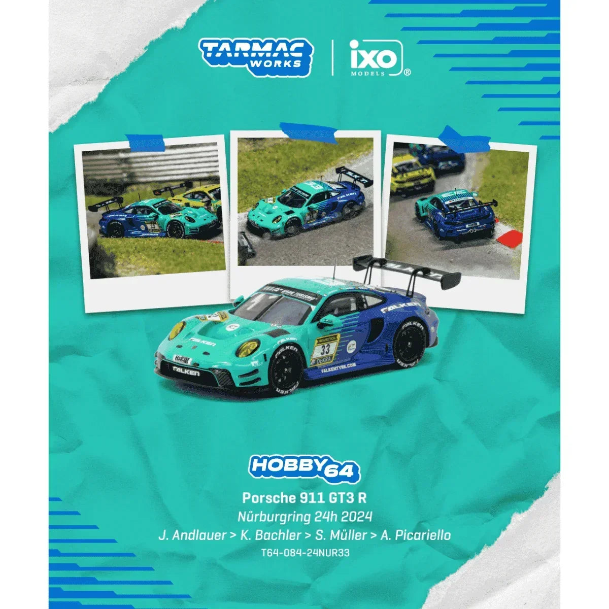 Premium scale diecast model car – *PRE-ORDER* X iXO Models Porsche 911 GT3 R Nürburgring 24h 2024 Julien Andlauer / Klaus Bachler / Sven Müller / Alessio Picariello, 1:64 Scale Collectible