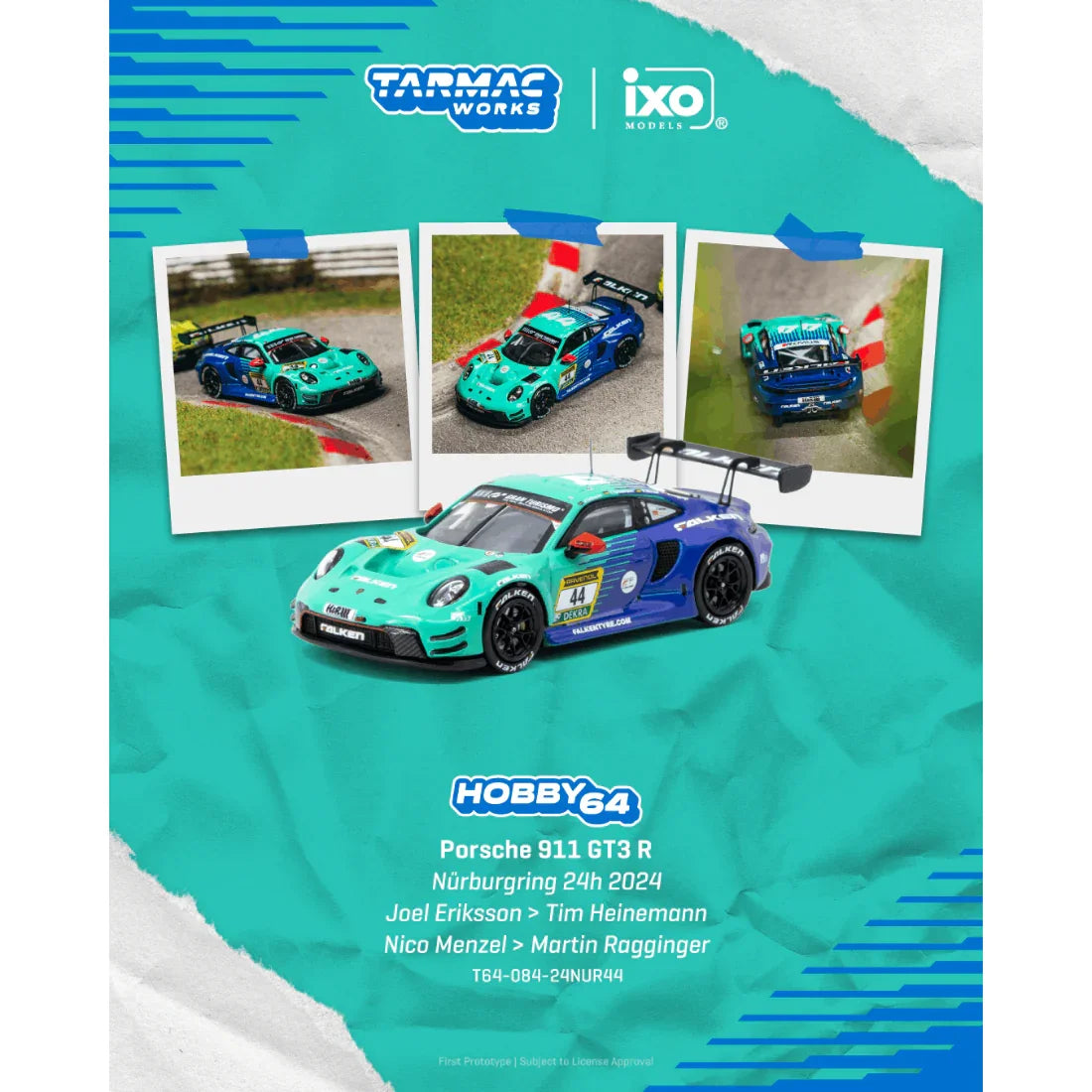 Premium scale diecast model car – *PRE-ORDER* Porsche 911 GT3 R Nürburgring 24h 2024 Joel Eriksson / Tim Heinemann / Nico Menzel / Martin Ragginger, 1:64 Scale Collectible
