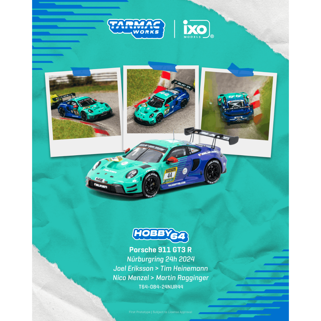 Premium scale diecast model car – *PRE-ORDER* Porsche 911 GT3 R Nürburgring 24h 2024 Joel Eriksson / Tim Heinemann / Nico Menzel / Martin Ragginger, 1:64 Scale Collectible