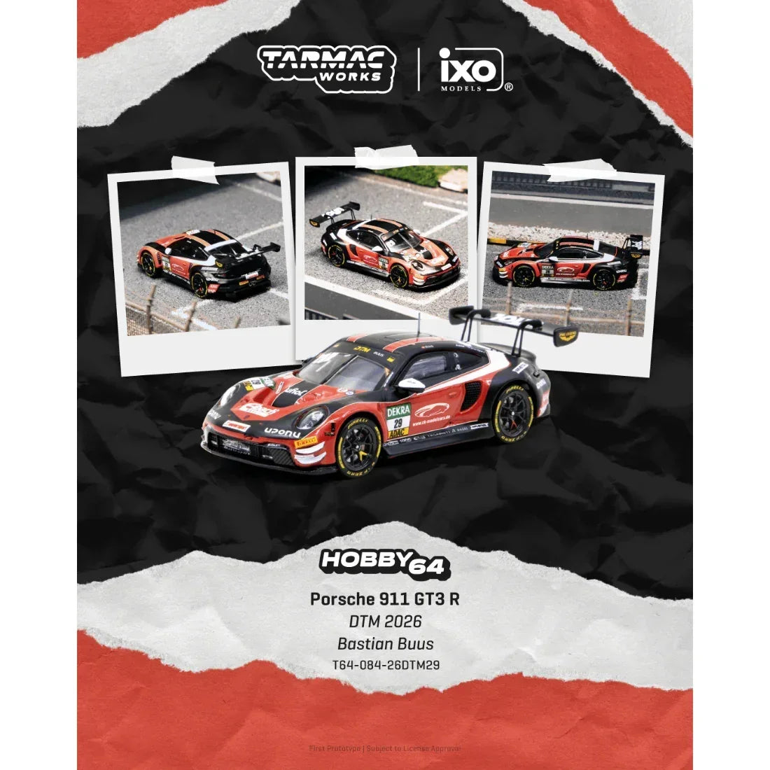 Premium scale diecast model car – *PRE-ORDER* Porsche 911 GT3 R DTM 2026 Bastian Buus, 1:64 Scale Collectible