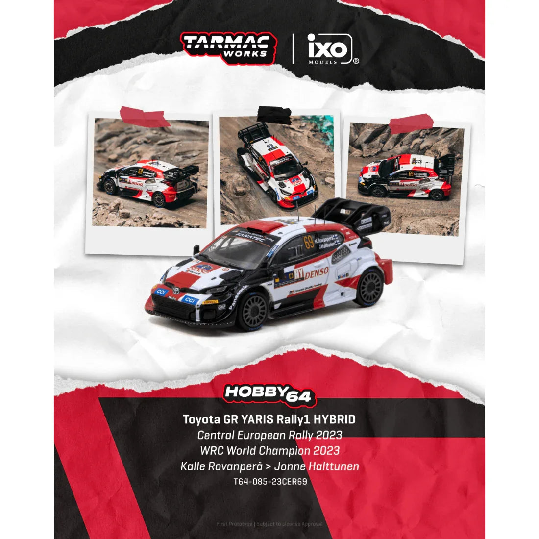 Premium scale diecast model car – *PRE-ORDER* Toyota GR YARIS Rally1 HYBRID Central European Rally 2023 WRC World Champion Kalle Rovanperä / Jonne Halttunen 2023, 1:64 Scale Collectible