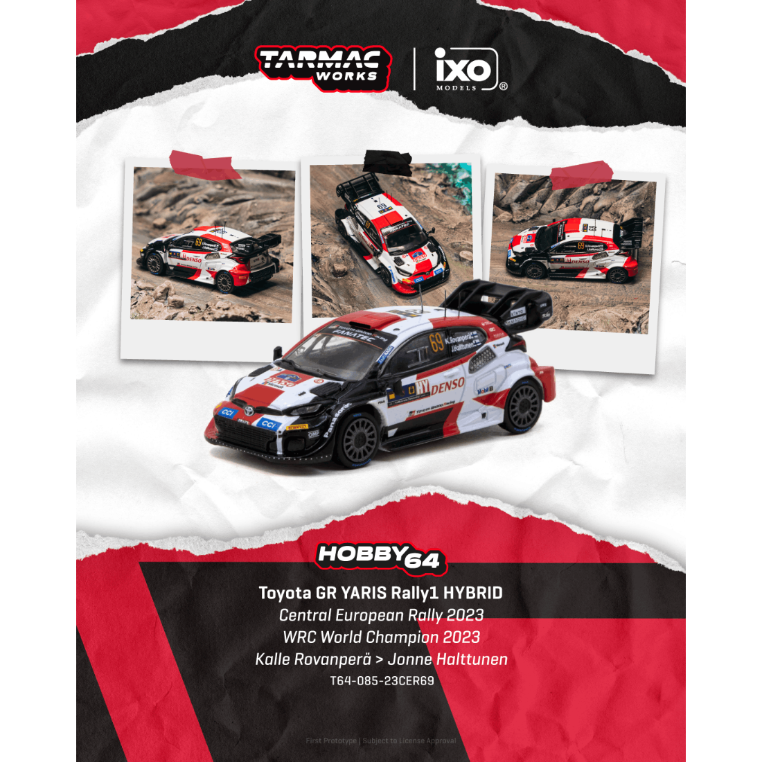 Premium scale diecast model car – *PRE-ORDER* Toyota GR YARIS Rally1 HYBRID Central European Rally 2023 WRC World Champion Kalle Rovanperä / Jonne Halttunen 2023, 1:64 Scale Collectible