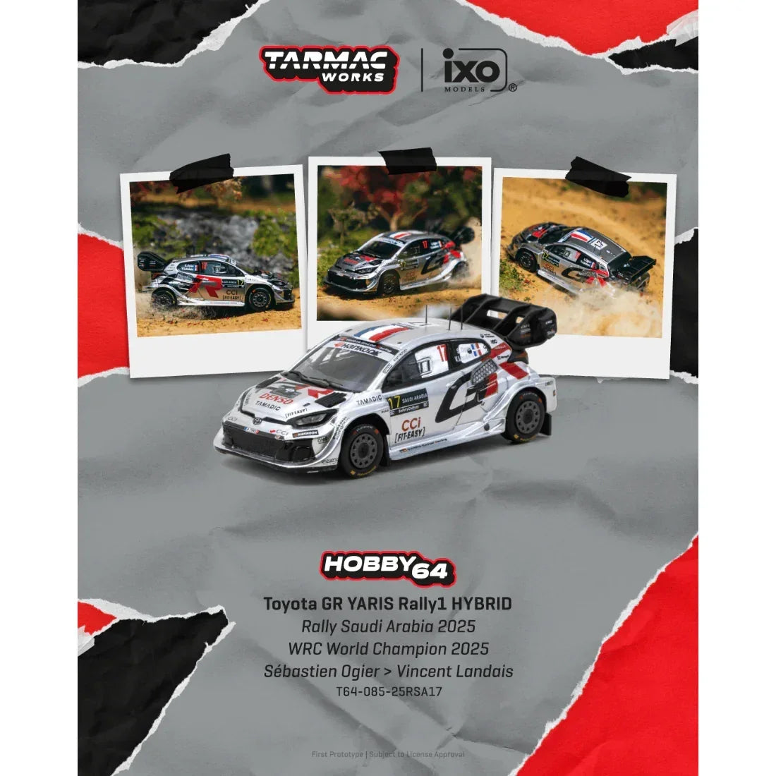 Premium scale diecast model car – *PRE-ORDER* Toyota GR YARIS Rally1 HYBRID Rally Saudi Arabia WRC World Champion Sébastien Ogier / Vincent Landais 2025, 1:64 Scale Collectible