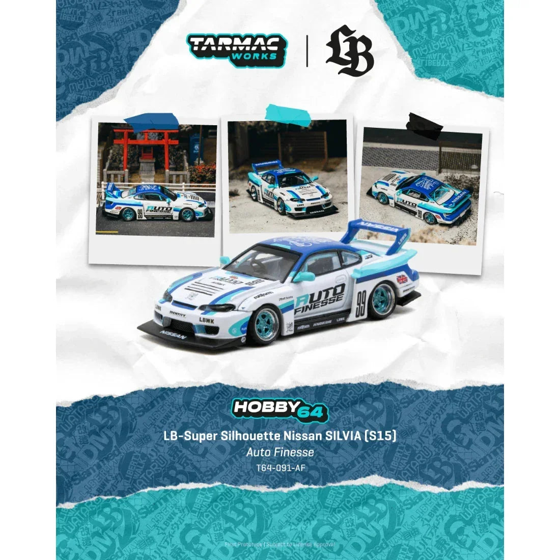 Premium scale diecast model car – *PRE-ORDER* LB-Super Silhouette Nissan SILVIA (S15) Auto Finesse, 1:64 Scale Collectible