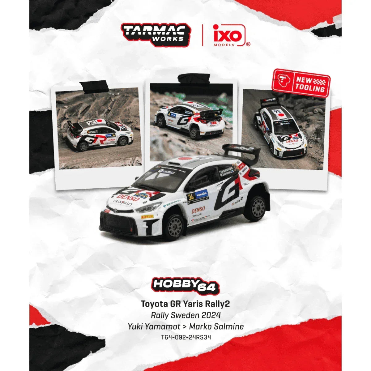 Premium scale diecast model car – *PRE-ORDER* X iXO Models Toyota GR Yaris Rally2 Sweden 2024 Yuki Yamamoto / Marko Salminen, 1:64 Scale Collectible