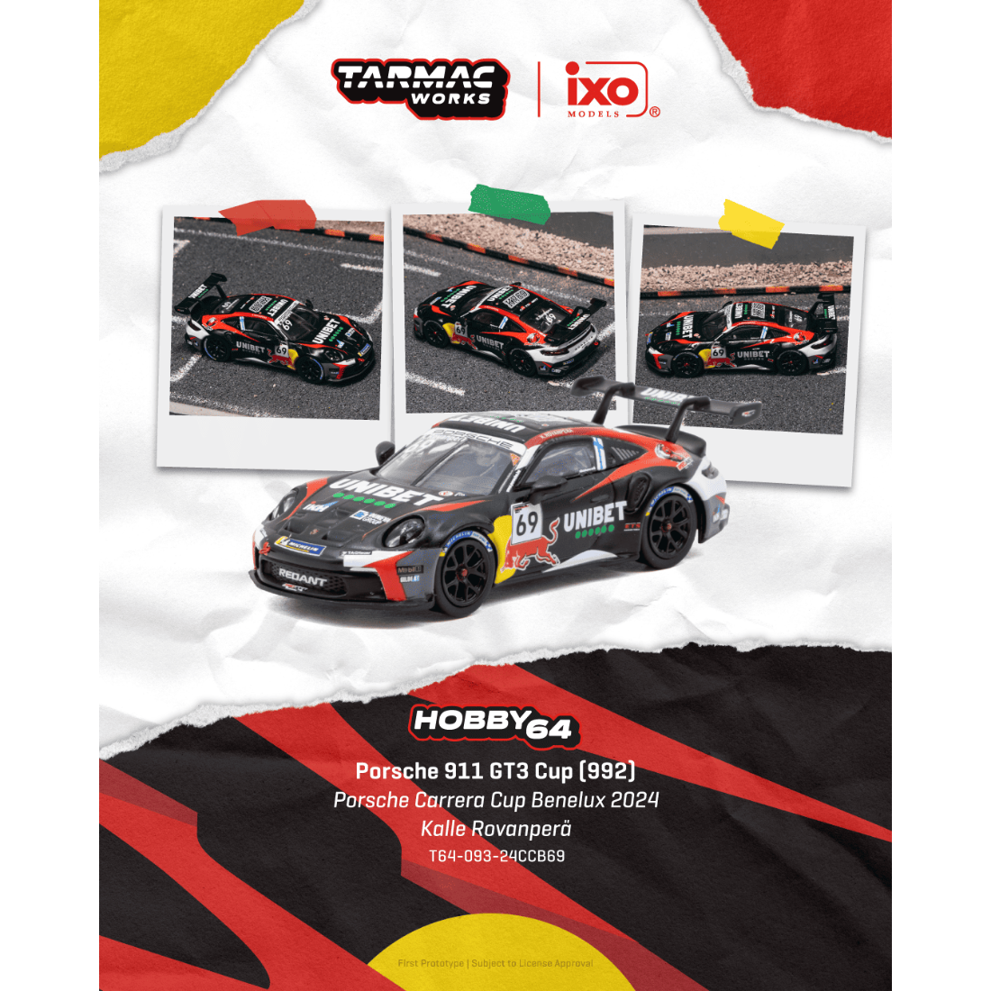 *PRE-ORDER* Porsche 911 GT3 Cup (992) Porsche Carrera Cup Benelux 2024 Kalle Rovanperä, 1:64 Scale