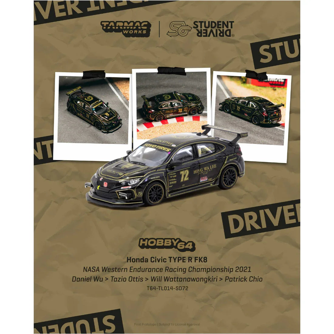 *PRE-ORDER* Honda Civic TYPE R FK8 NASA Western Endurance Racing Championship 2021, 1:64 Scale
