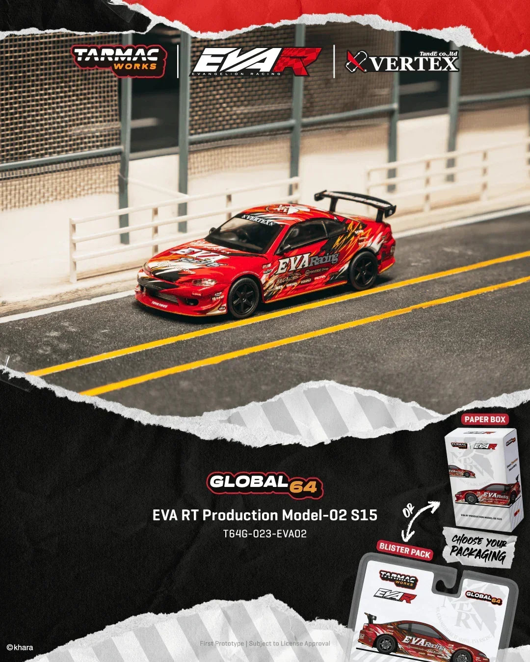 Premium scale diecast model car – *PRE-ORDER* Nissan EVA RT Production Model-02 S15, 1:64 Scale (Blister Pack) Collectible